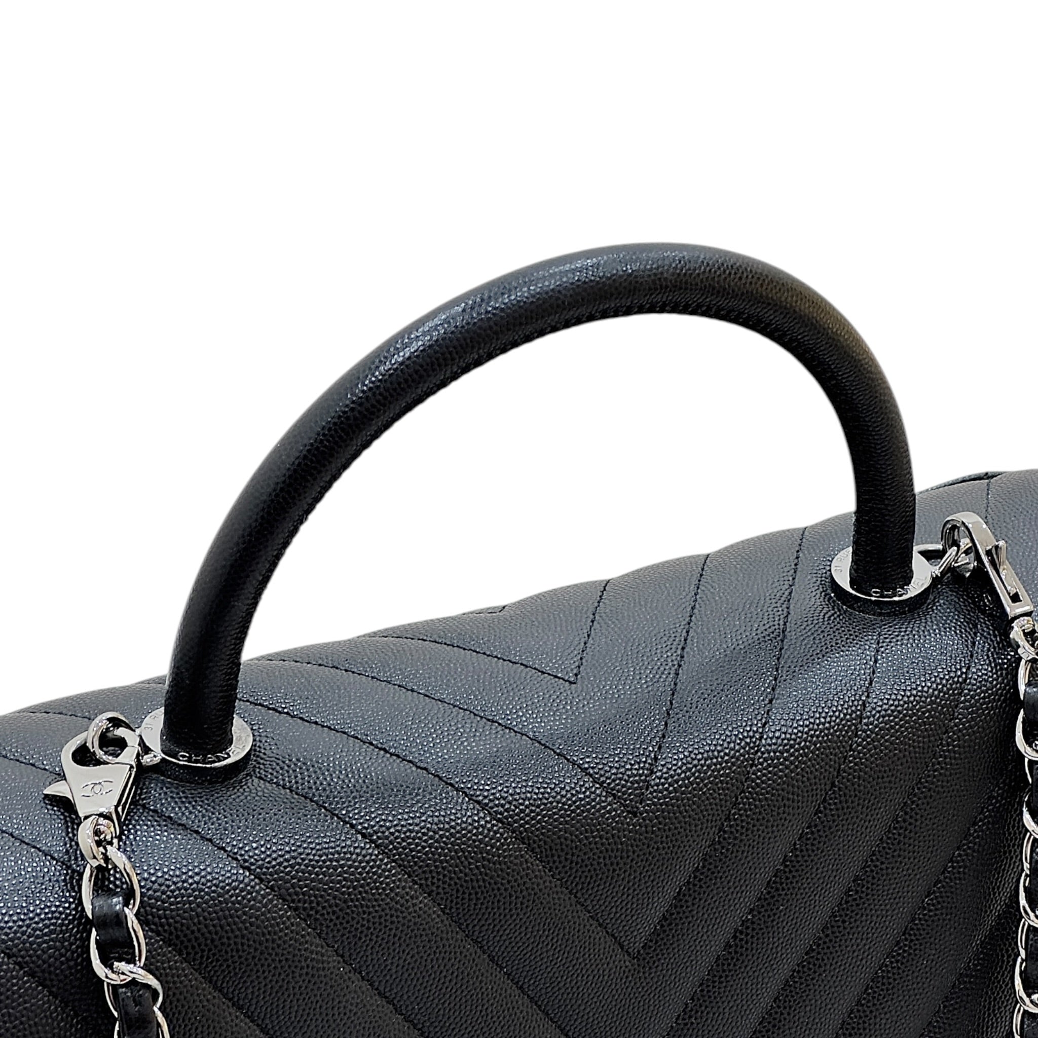 Chanel coc top handle chevron quilted caiviar leather bag