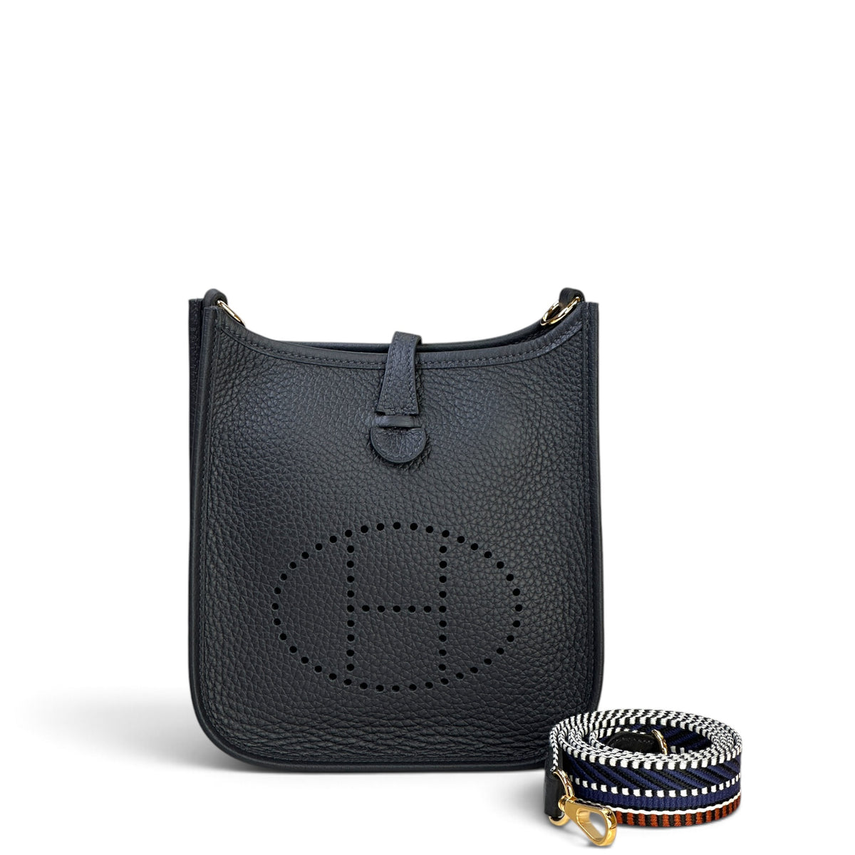 Hermes mini evelyne dark blue ghw multicolor strap bag