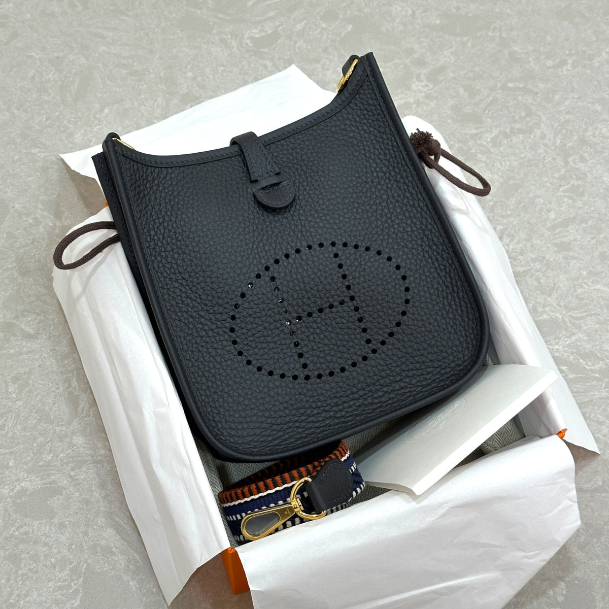 Hermes mini evelyne dark blue ghw multicolor strap bag