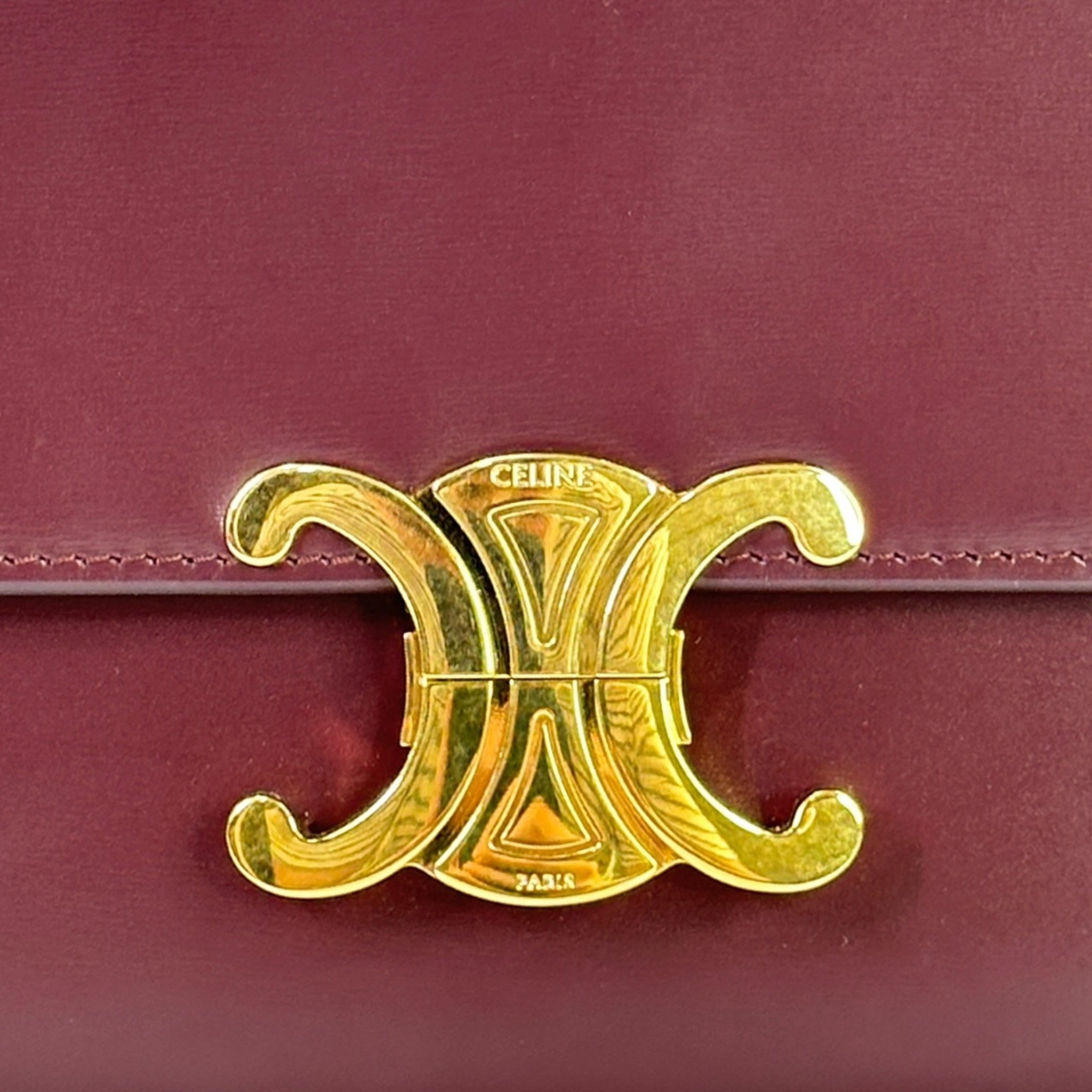 Celine Classique Triomphe Burgundy Calfskin Leather Bag