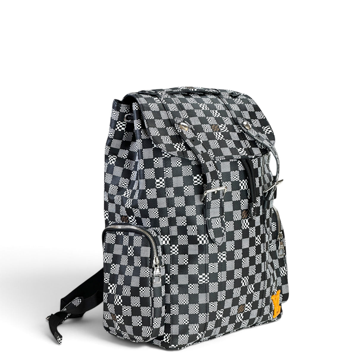LV Christopher Black-White Leather Backpack