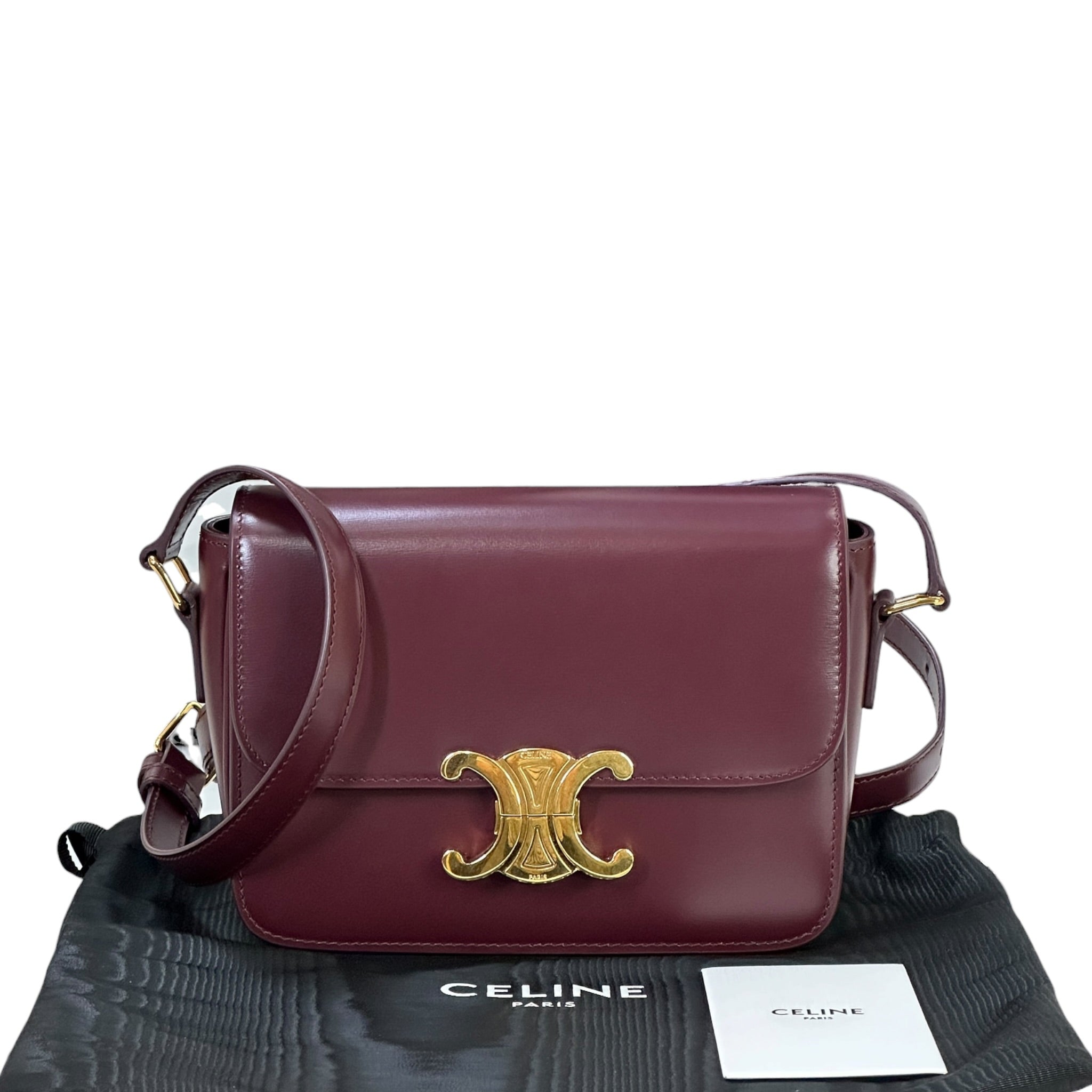 Celine Classique Triomphe Burgundy Calfskin Leather Bag