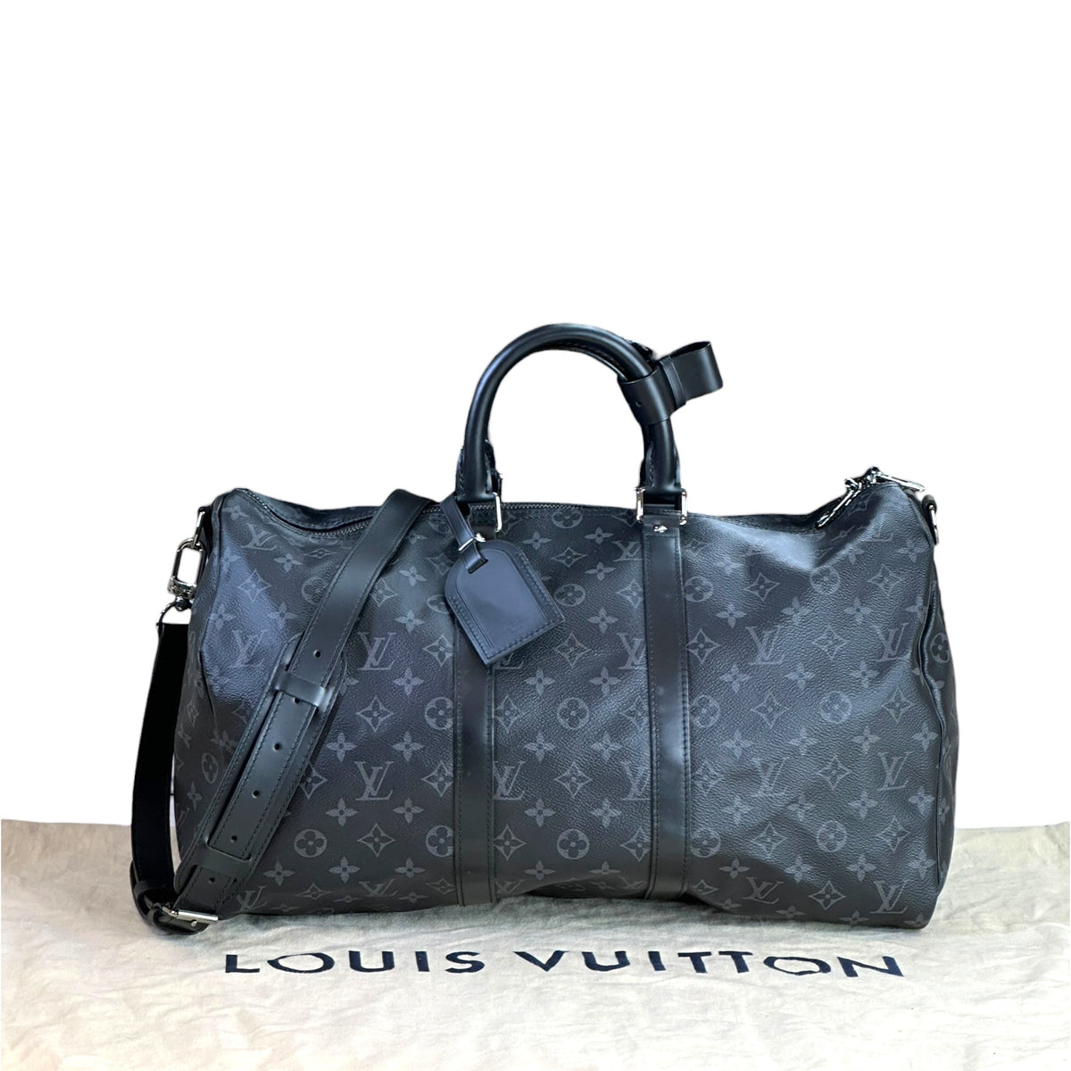 Louis Vuitton Keepall 45 Black Canvas Leather Bag