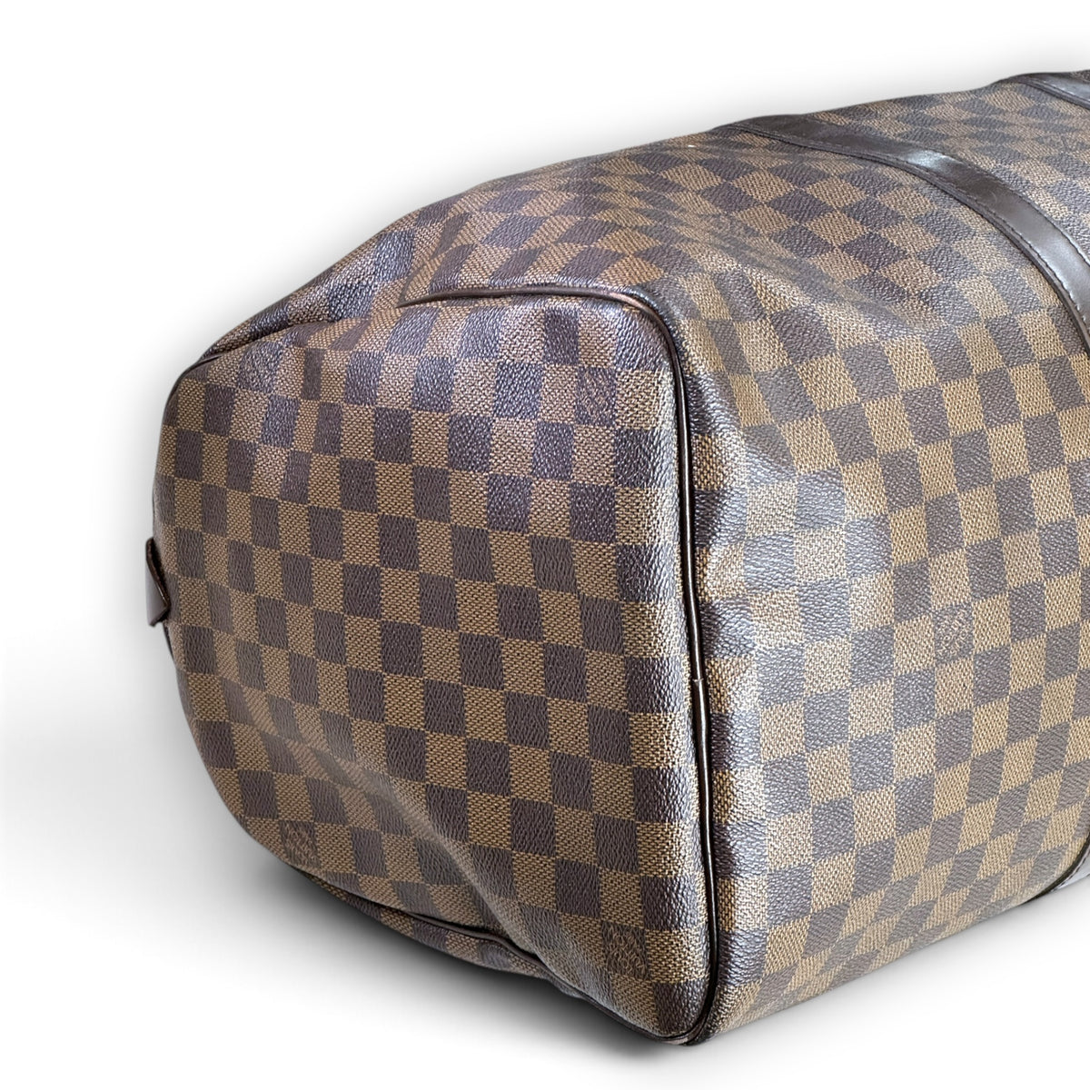 Louis Vuitton Damier Ebene Keepall 55 Brown Leather Travel Bag