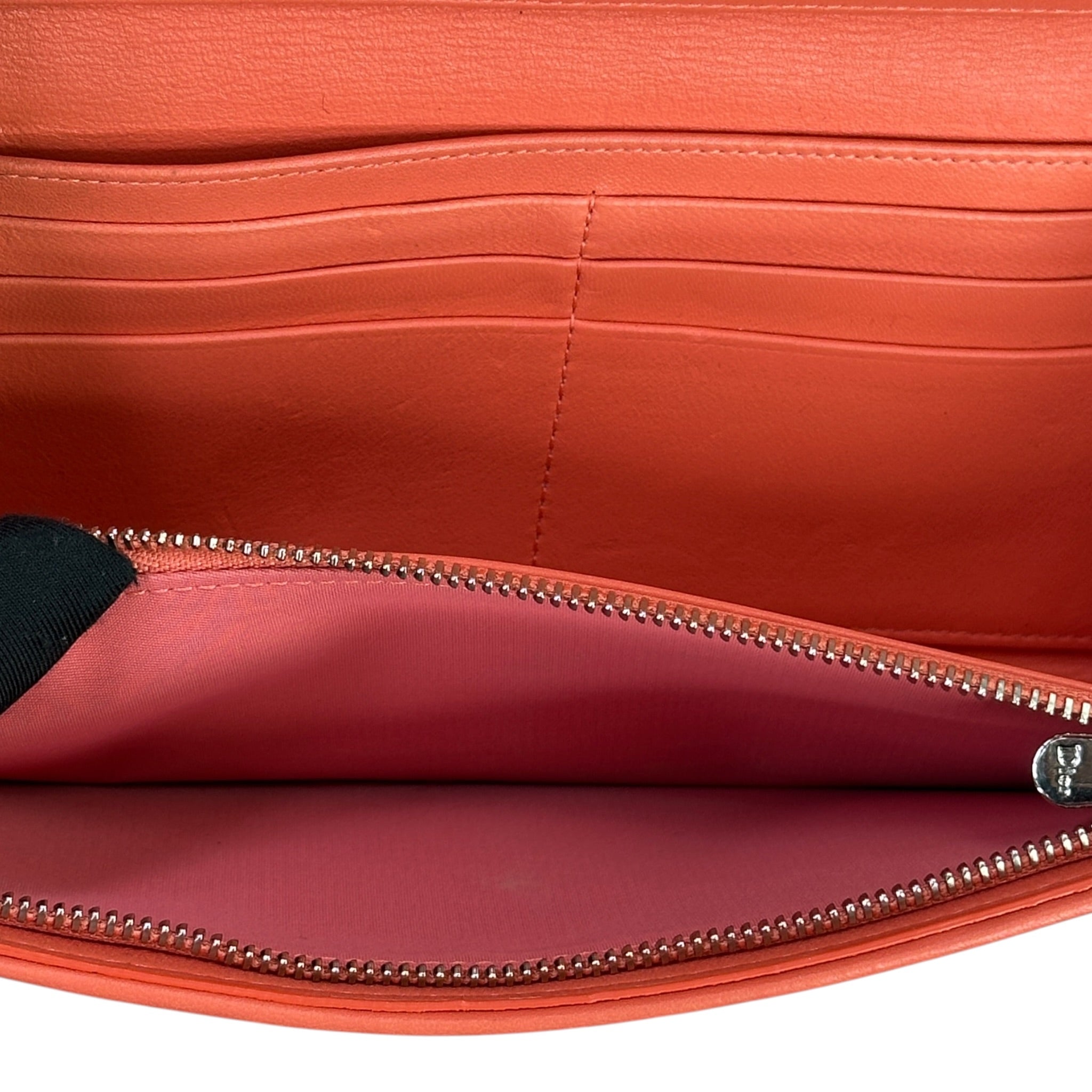 Christian Dior Rendezvous Wallet On Chain Orange Cannage Leather