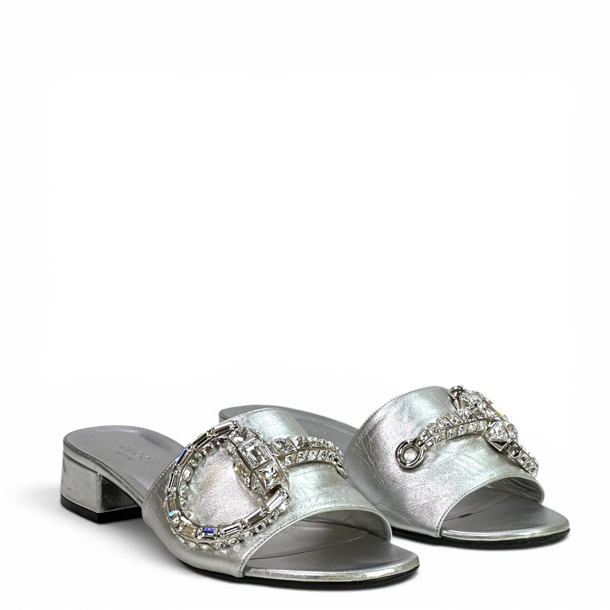 Gucci Maxime Metallic Silver Leather Slide Sandals
