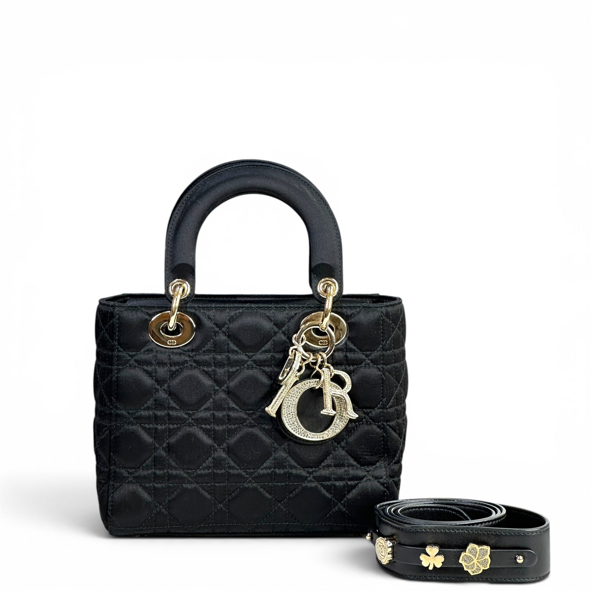 Christian Dior Black Cannage Satin Small Lady Dior ABC Dior