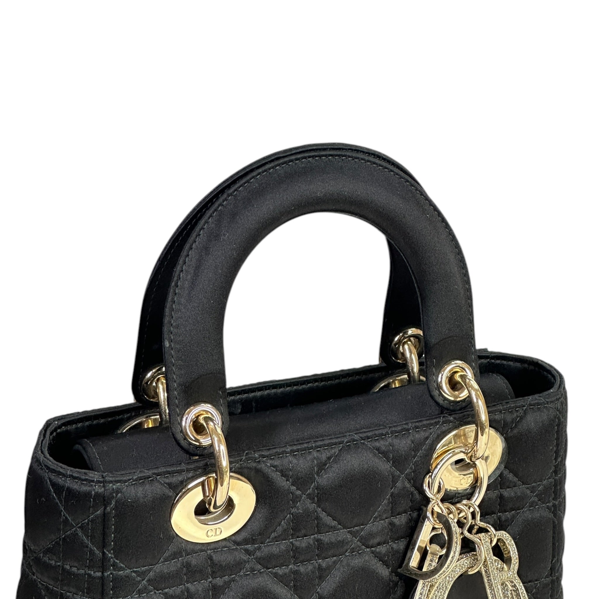 Christian Dior Black Cannage Satin Small Lady Dior ABC Dior