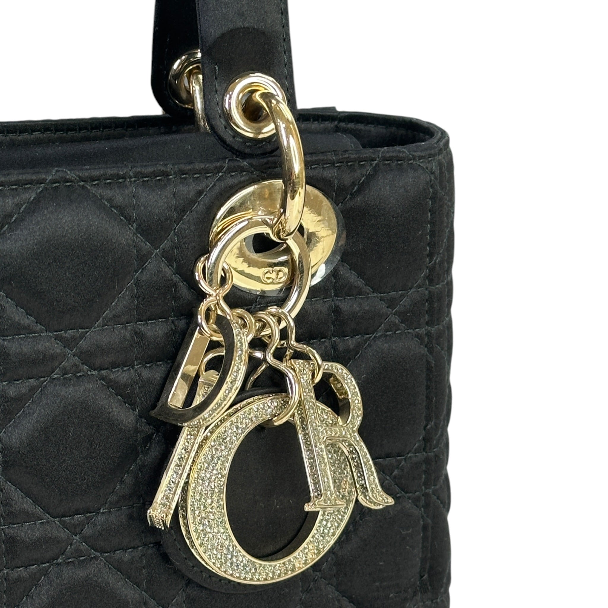 Christian Dior Black Cannage Satin Small Lady Dior ABC Dior