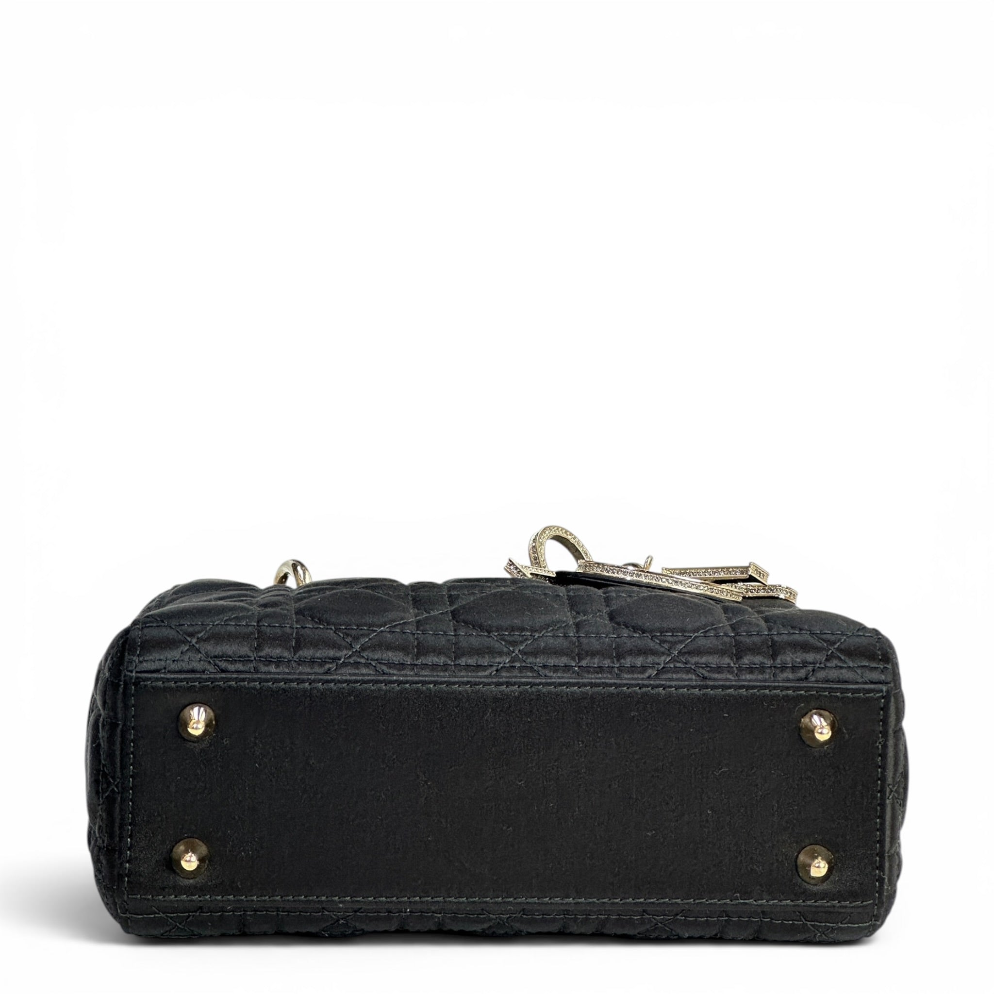 Christian Dior Black Cannage Satin Small Lady Dior ABC Dior