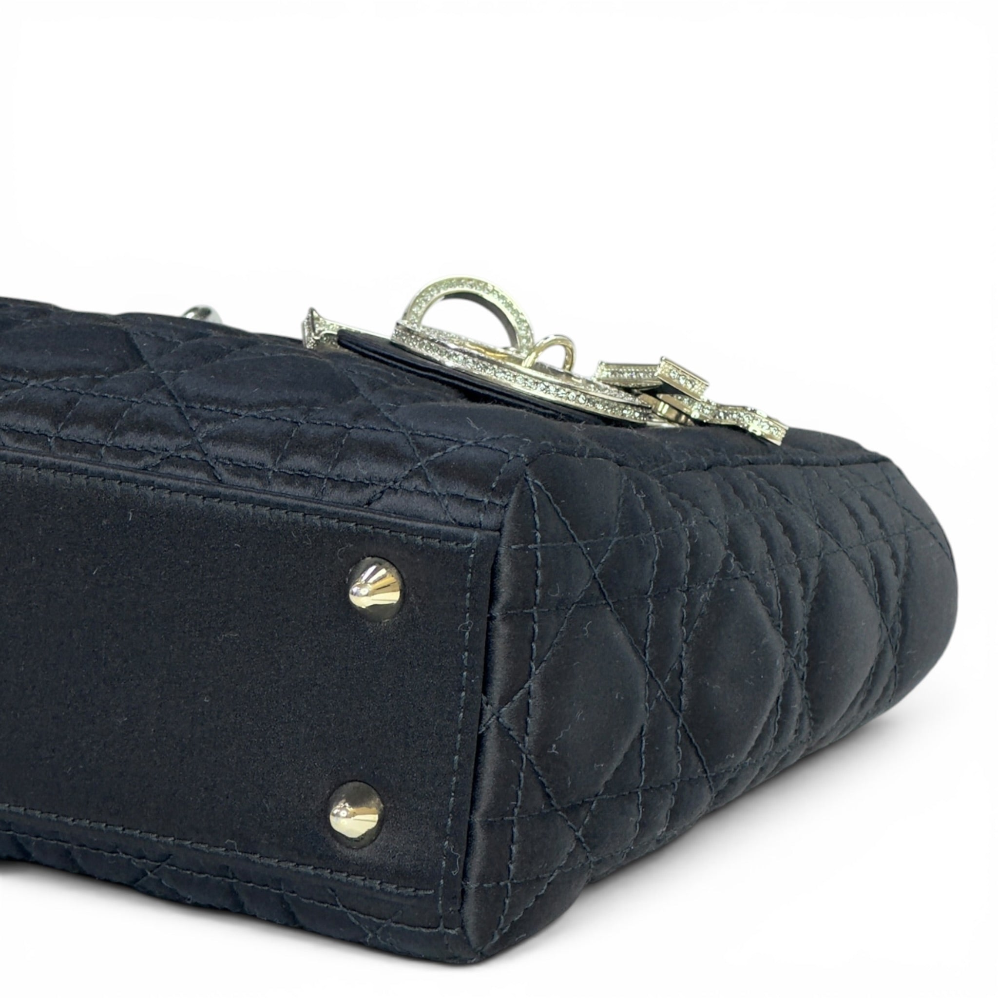 Christian Dior Black Cannage Satin Small Lady Dior ABC Dior