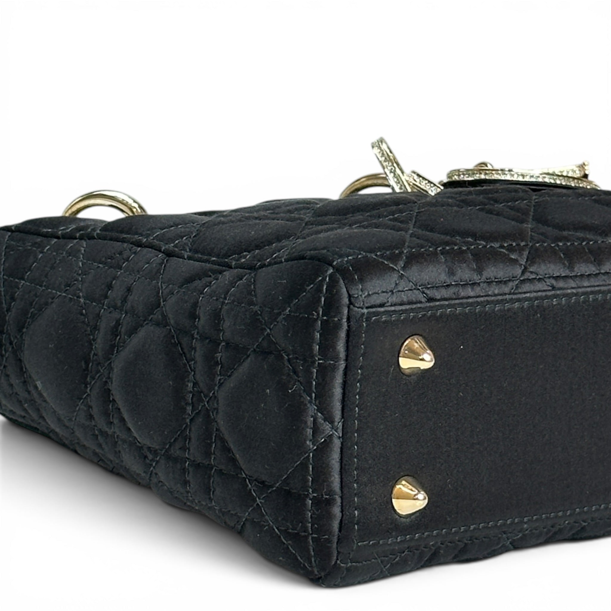 Christian Dior Black Cannage Satin Small Lady Dior ABC Dior