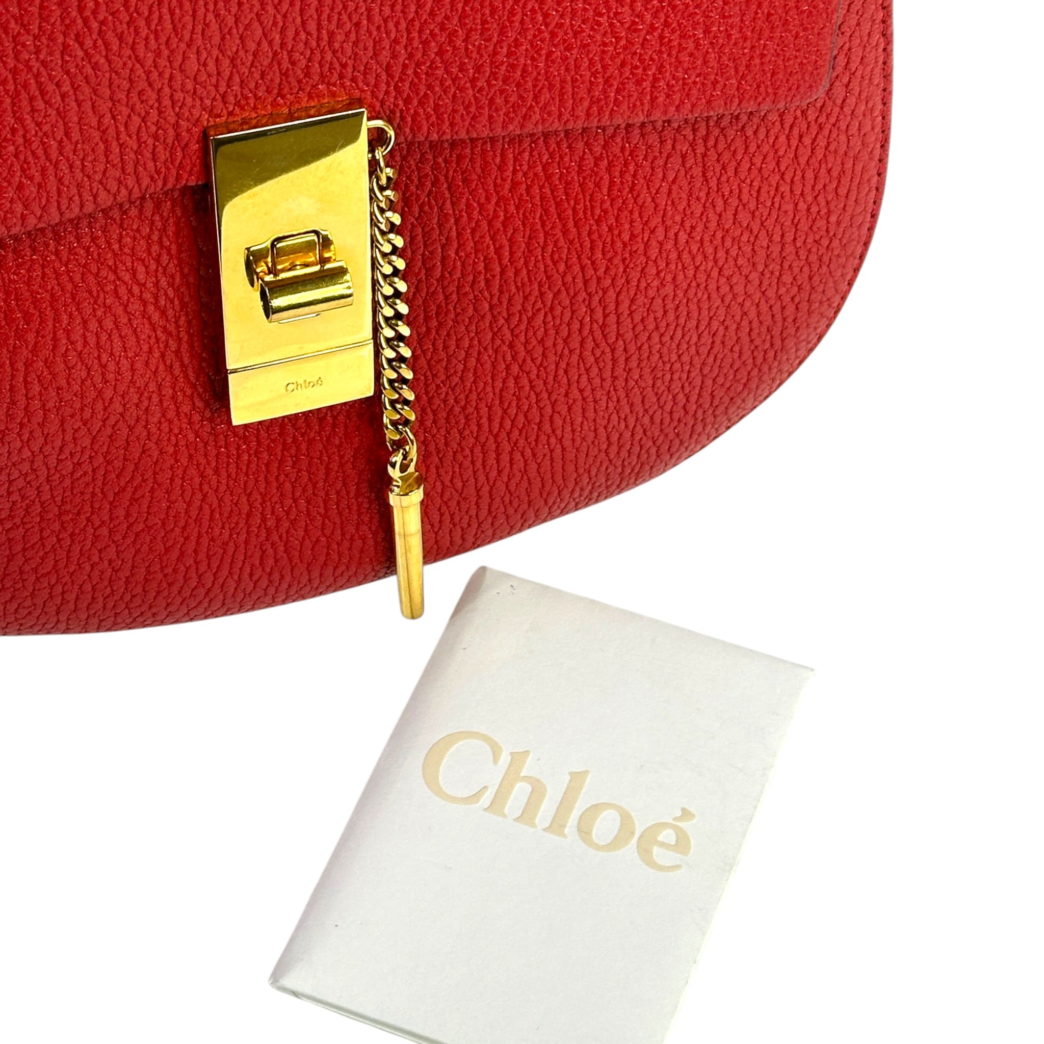 Chloé Drew Chain Shoulder Bag Red Pebbled Leather
