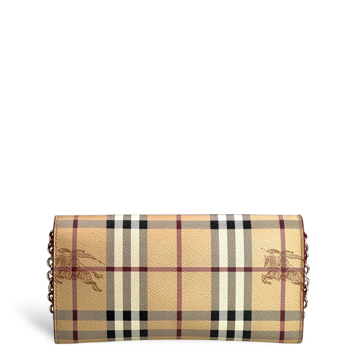 Burberry Haymarket Check Coral Leather Wallet on Chain Bag