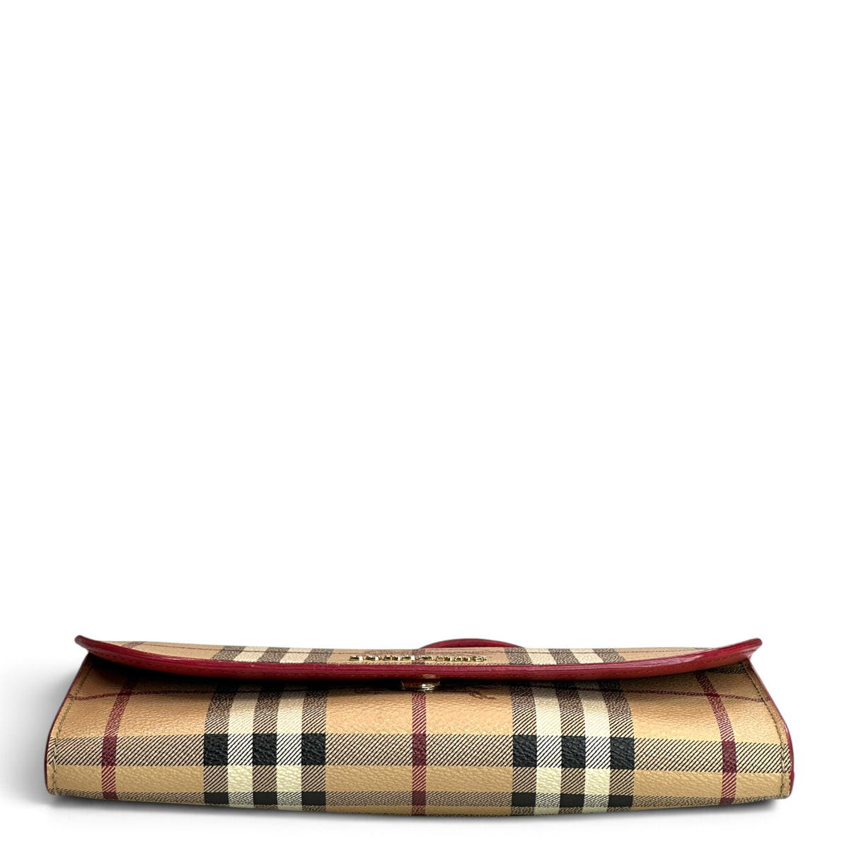 Burberry Haymarket Check Coral Leather Wallet on Chain Bag