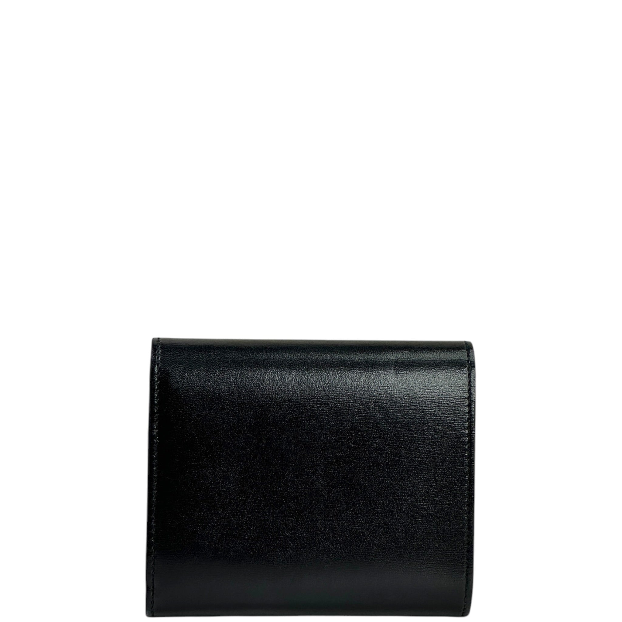 Celine Triomphe Compact Wallet Small Black Shiny Calfskin
