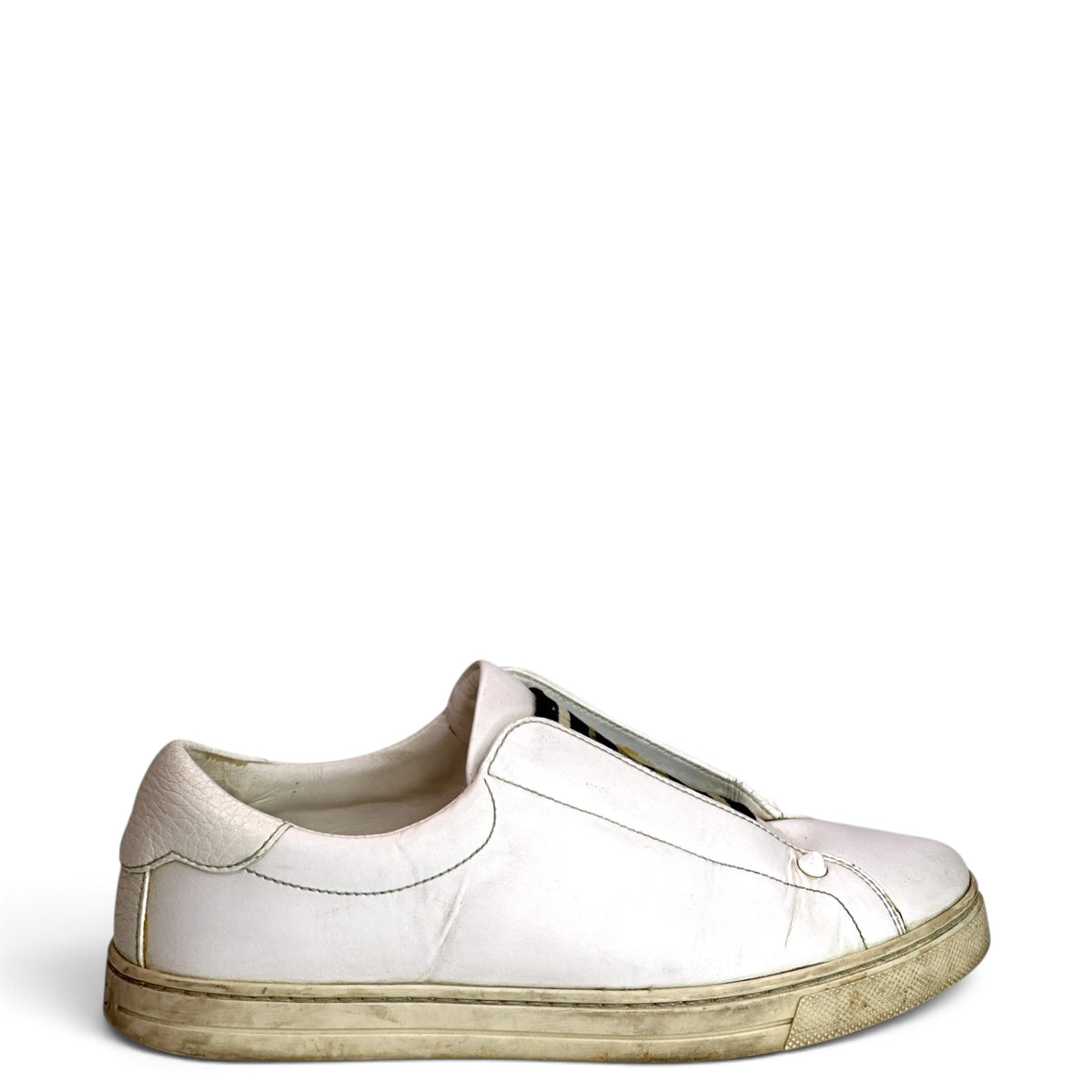 Fendi Vitello Rockoclick White Leather Slip on Sneaker