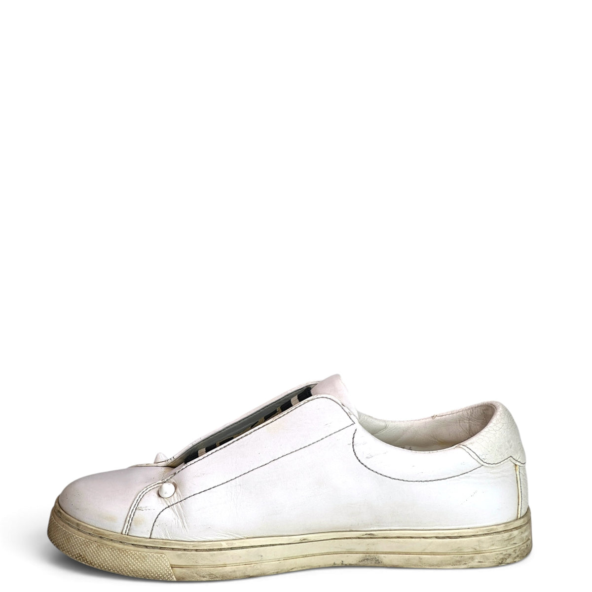 Fendi Vitello Rockoclick White Leather Slip on Sneaker