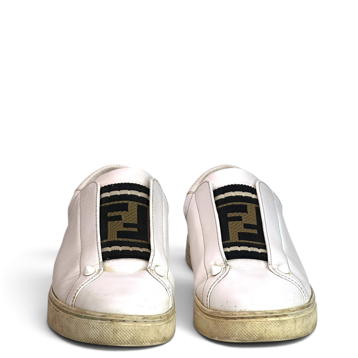 Fendi Vitello Rockoclick White Leather Slip on Sneaker