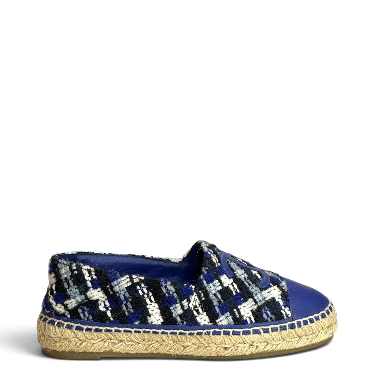 Chanel Blue Tweed CC Cap Toe Espadrille EU 39