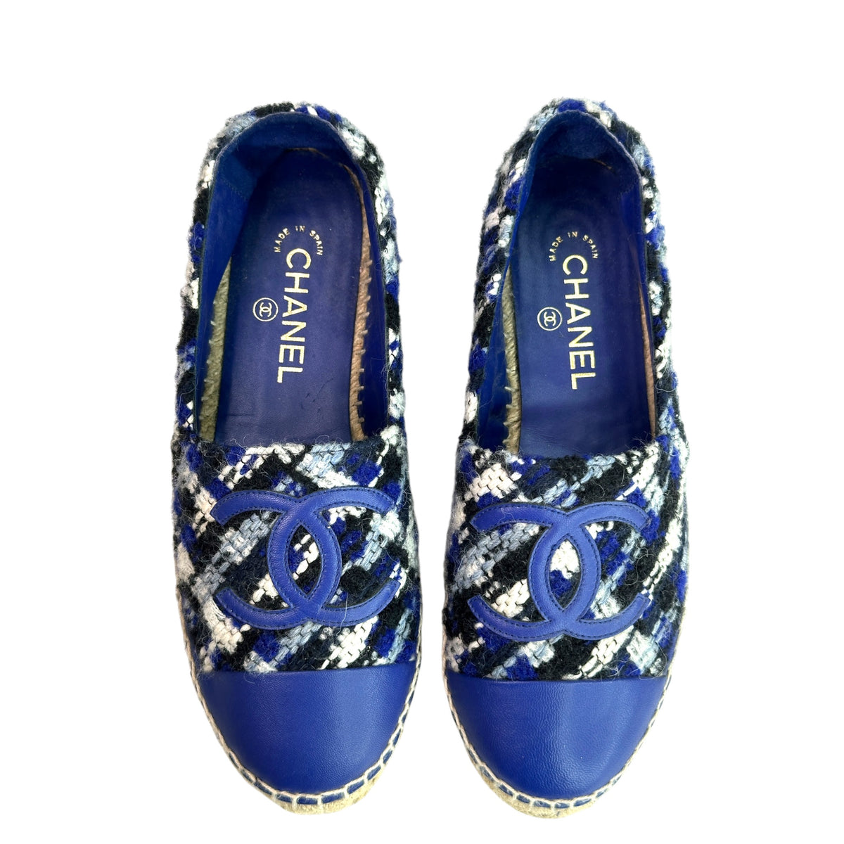 Chanel Blue Tweed CC Cap Toe Espadrille EU 39
