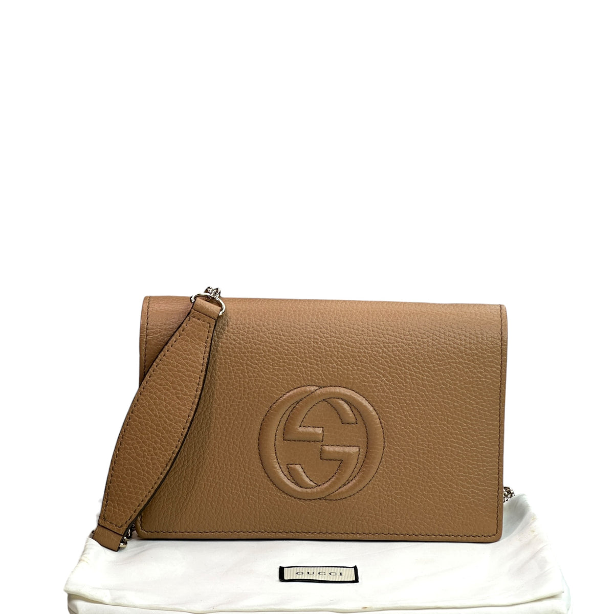 Gucci Soho Light Brown leather wallet on chain crossbody bag