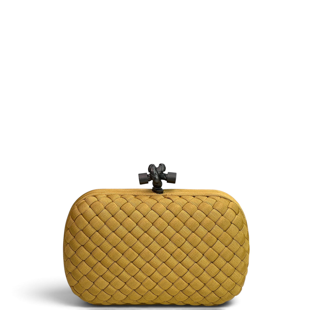 Bottega Veneta Intrecciato Knot Mustard yellow satin clutch