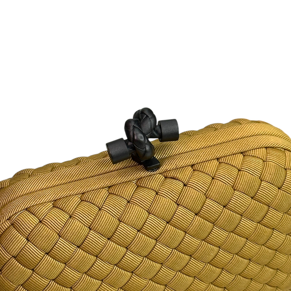 Bottega Veneta Intrecciato Knot Mustard yellow satin clutch