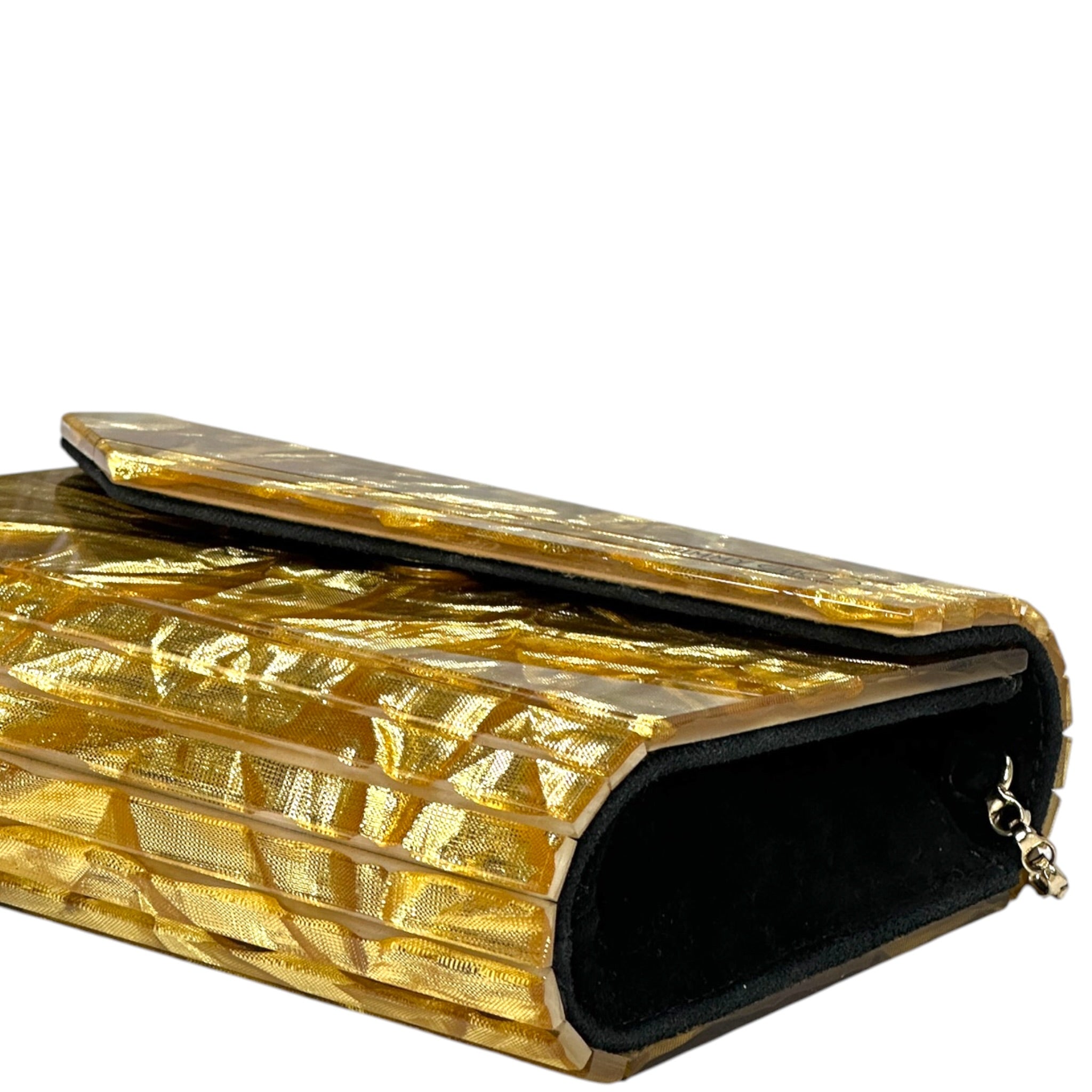 Jimmy Choo Candy Clutch Crinkled Gold Glitter Acrylic