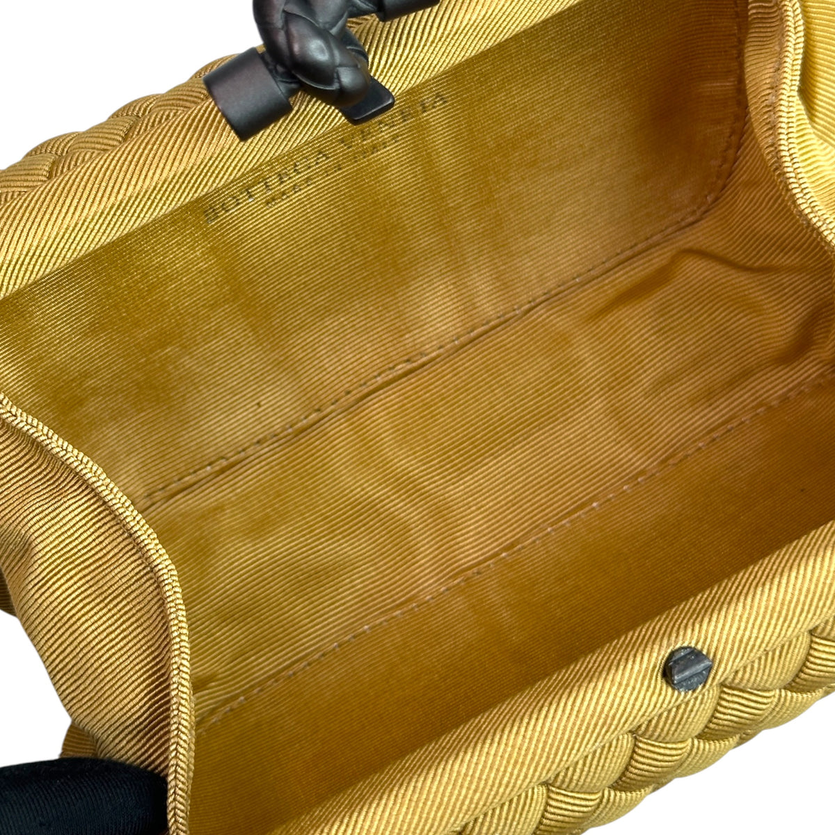 Bottega Veneta Intrecciato Knot Mustard yellow satin clutch