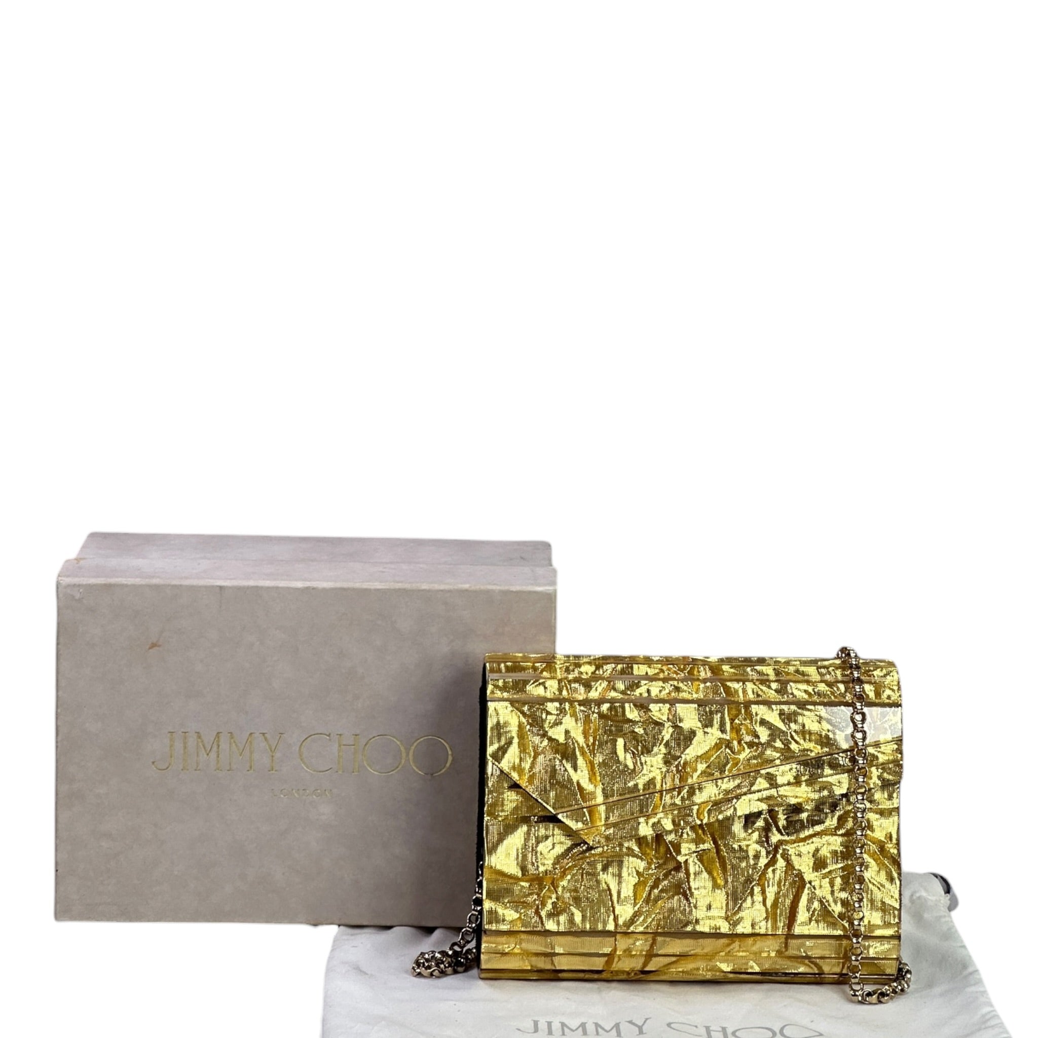 Jimmy Choo Candy Clutch Crinkled Gold Glitter Acrylic