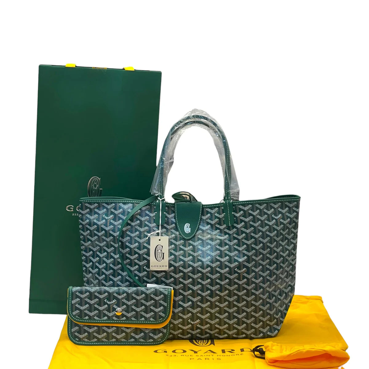 Goyard St Louis PM Tote Green Goyardine Magnetic Closure