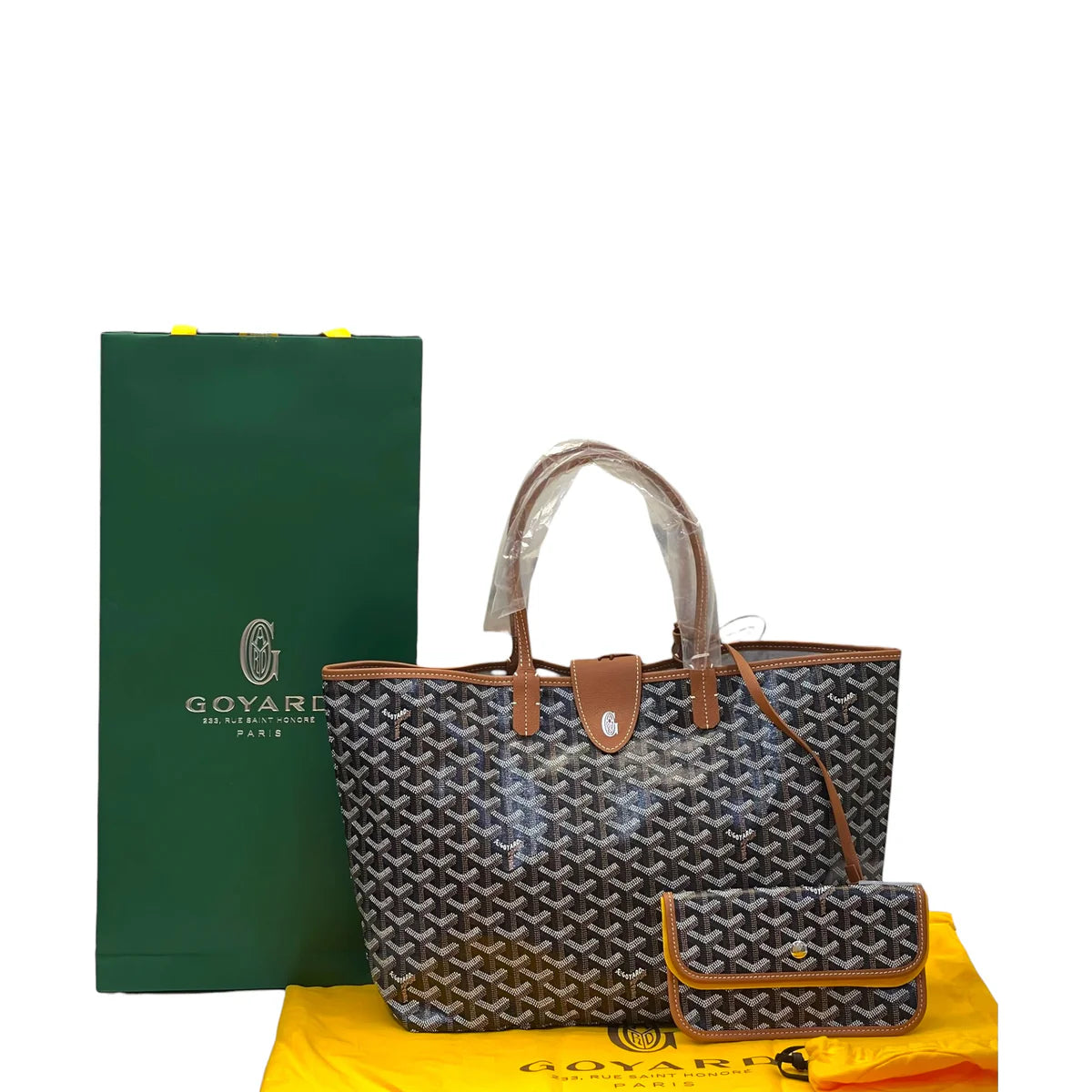 Goyard St Louis PM Tote Black & Tan Goyardine Magnetic Closure