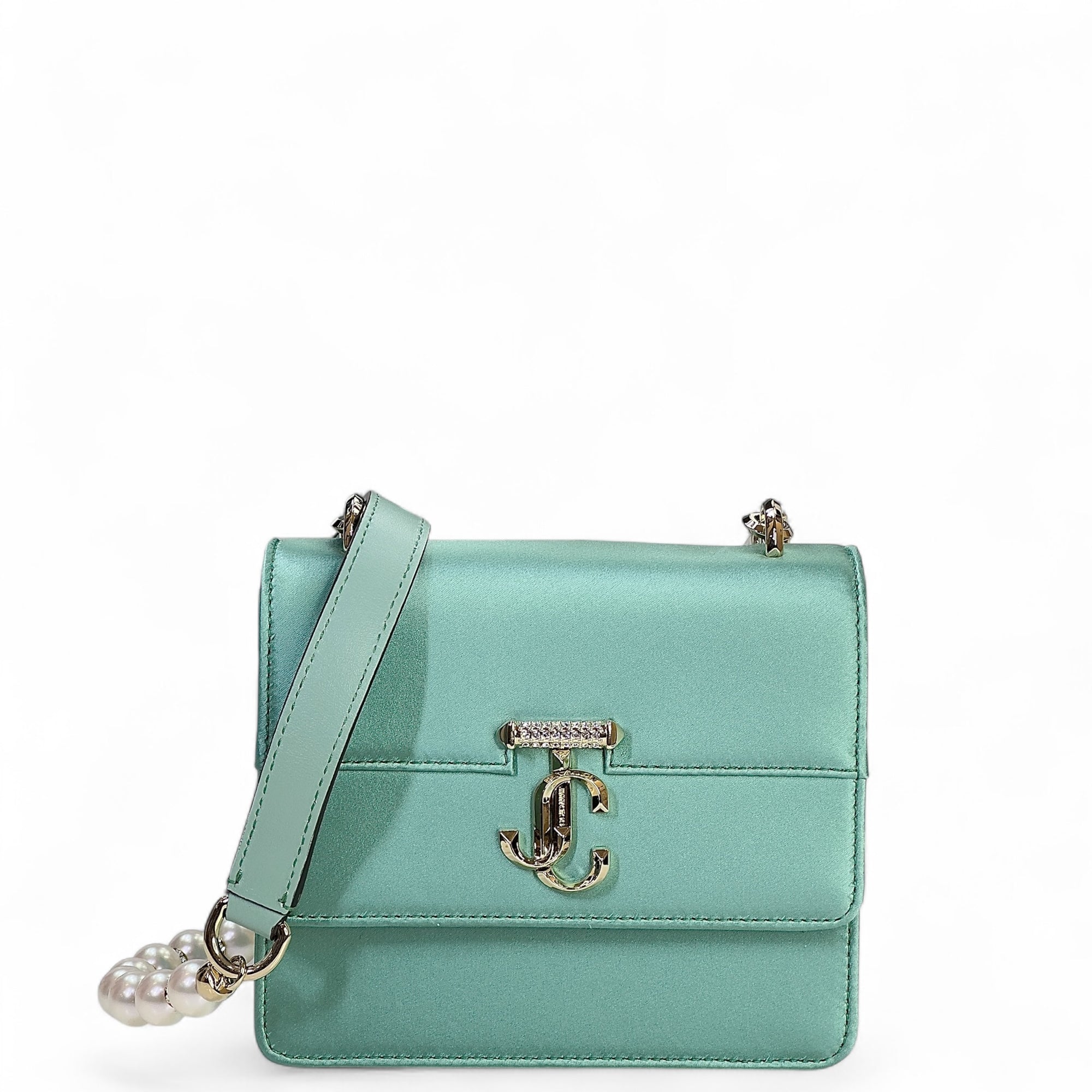Jimmy Choo Avenue Quad Green Satin Shoulder Bag
