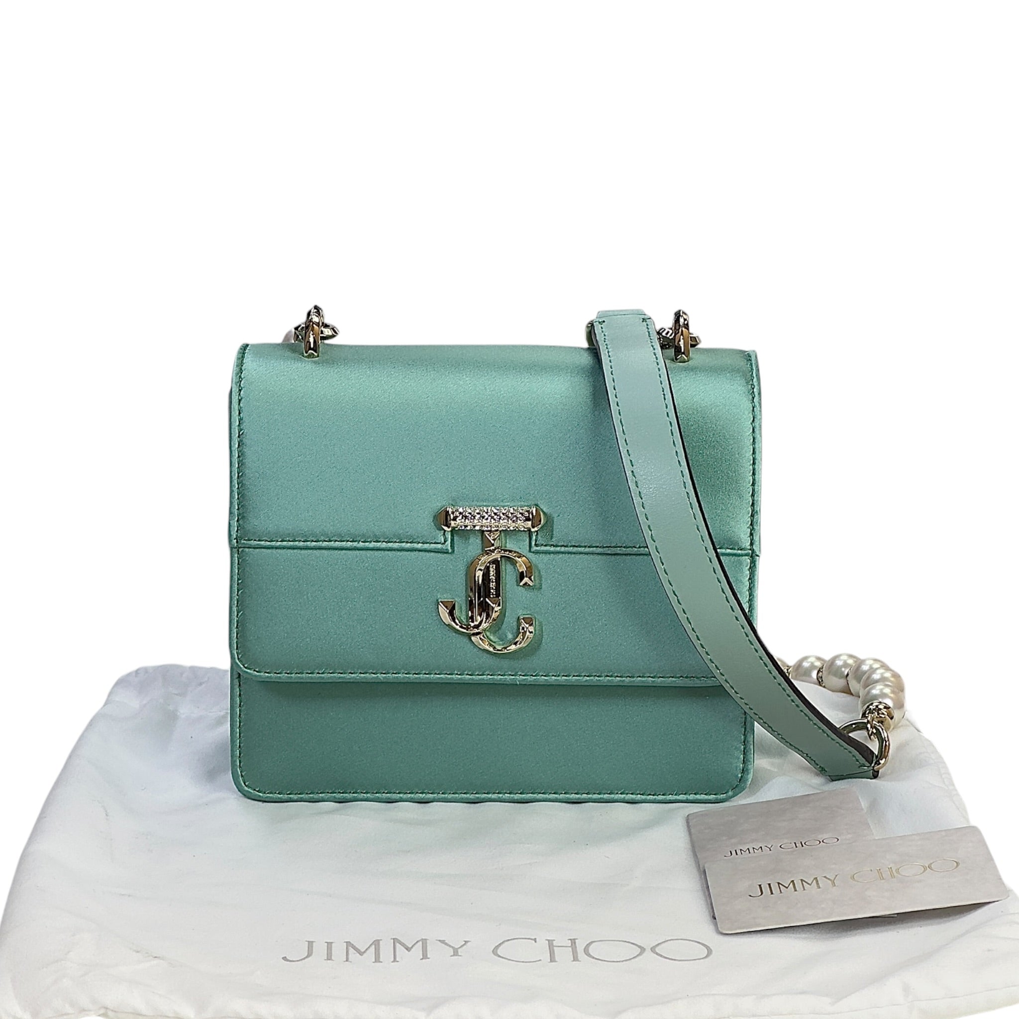 Jimmy Choo Avenue Quad Green Satin Shoulder Bag