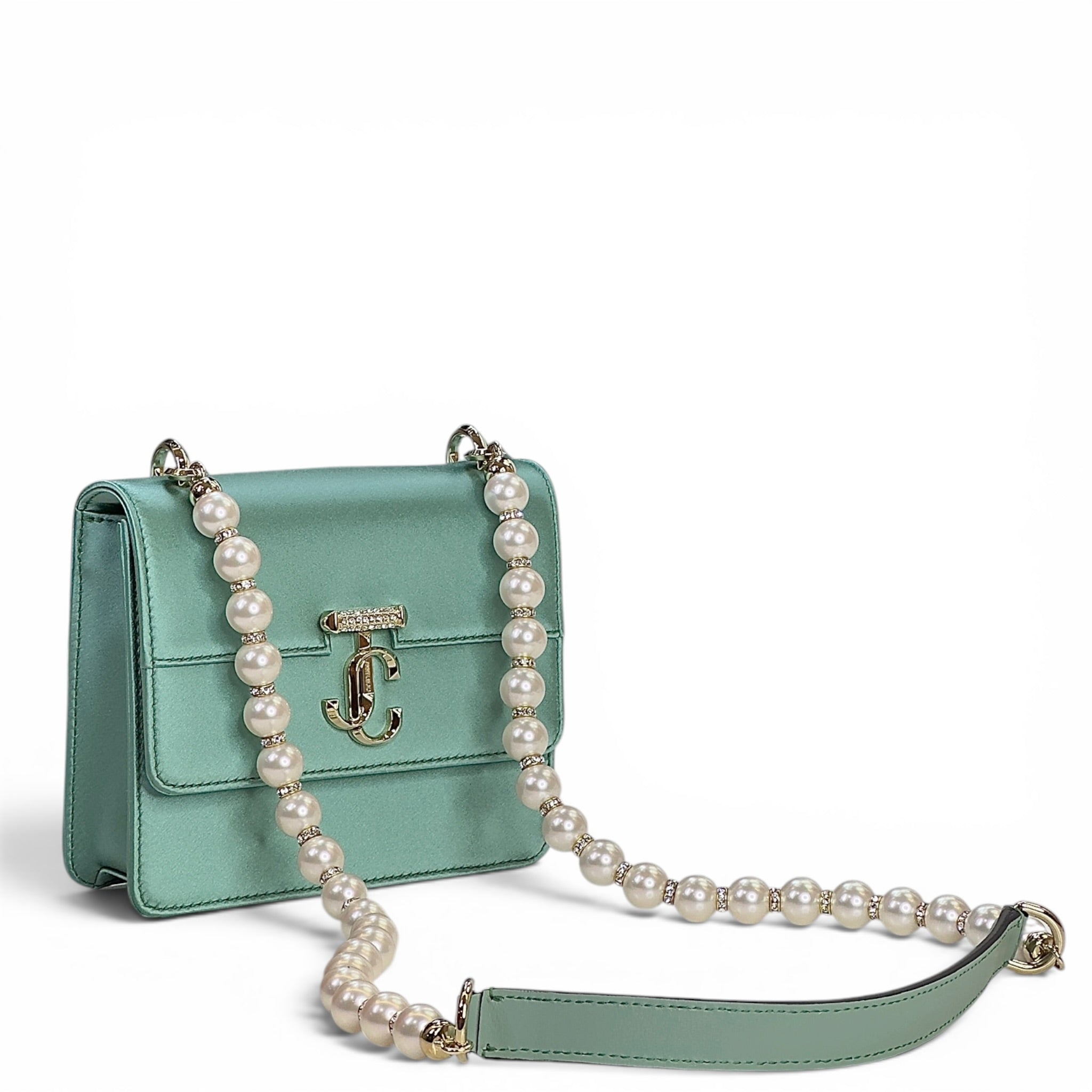 Jimmy Choo Avenue Quad Green Satin Shoulder Bag