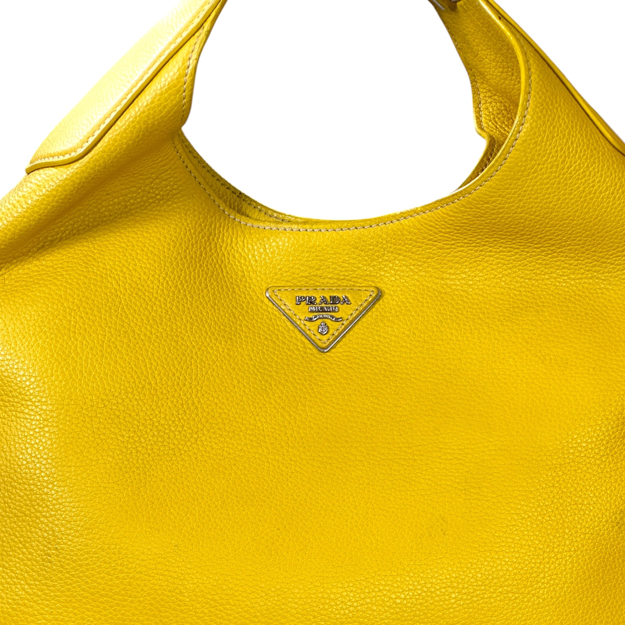 Prada Vitello Daino Chain Hobo Bag Yellow Leather