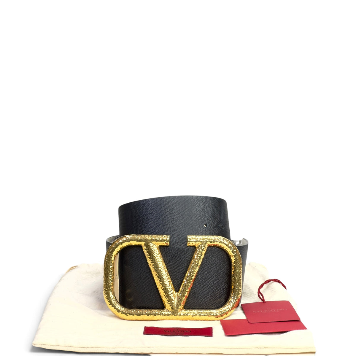Valentino Garavani V Logo black gold buckle Reversible Belt