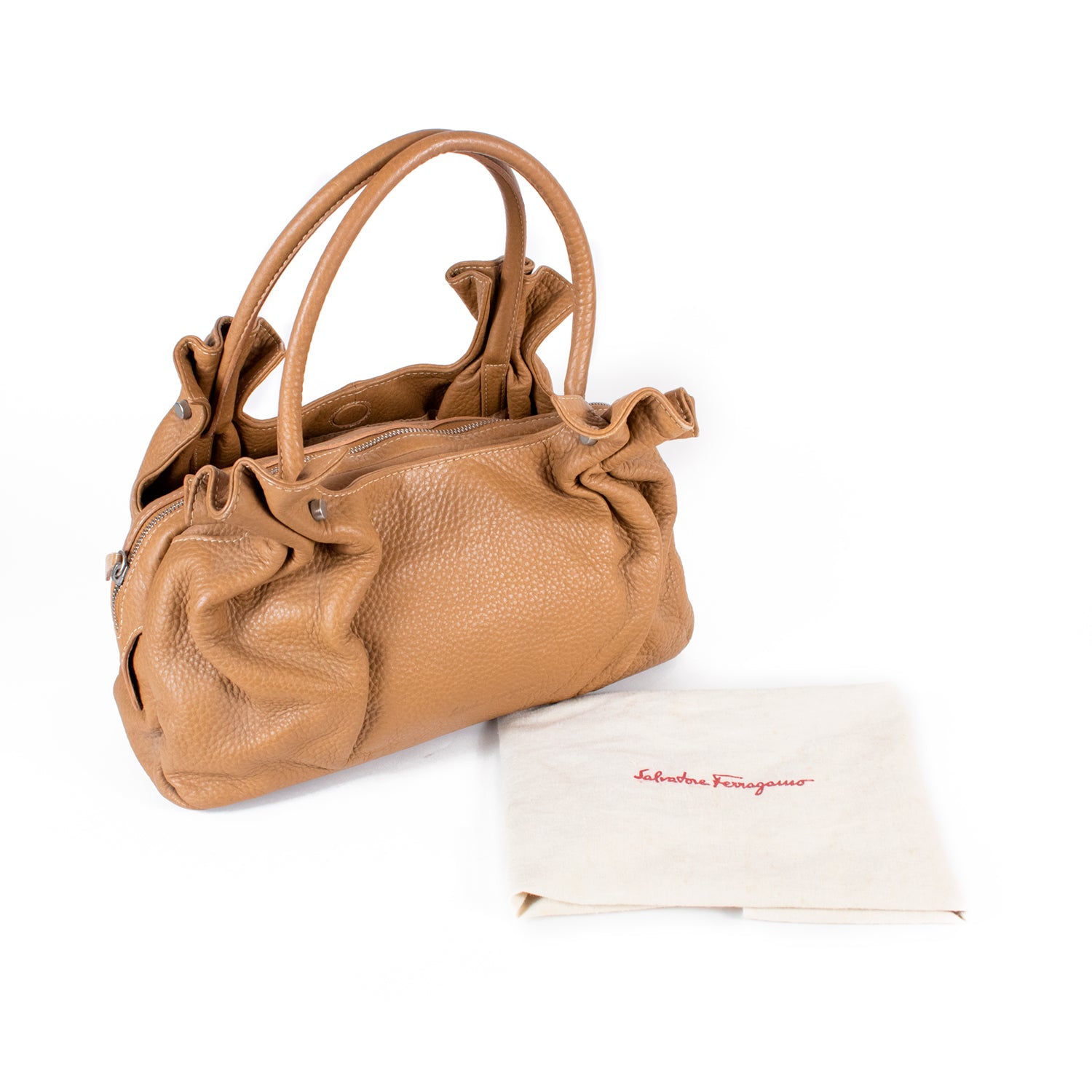 Ruffled Tan top handle bag