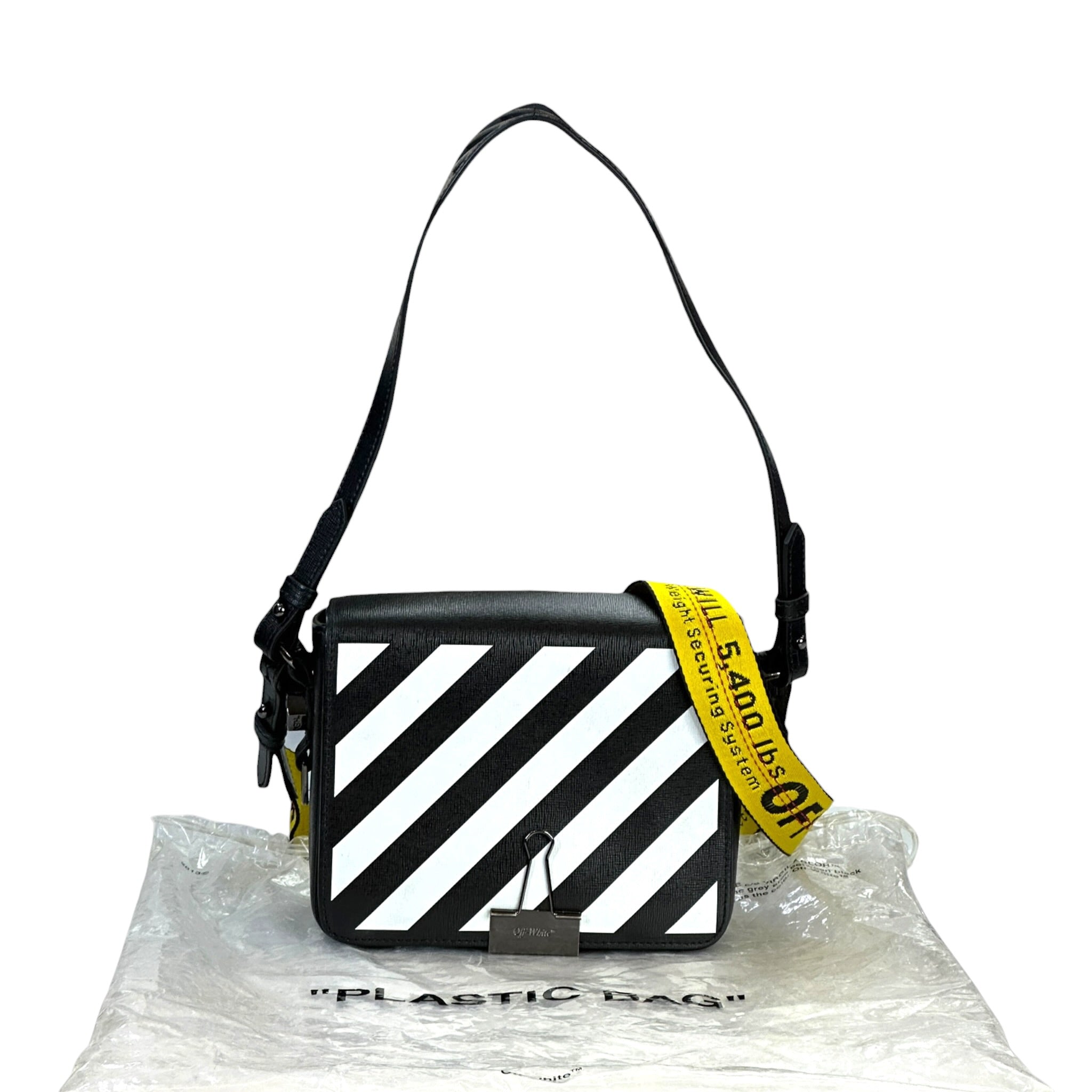 Off-White Diagonal Binder Clip Crossbody Bag Black/White Leather