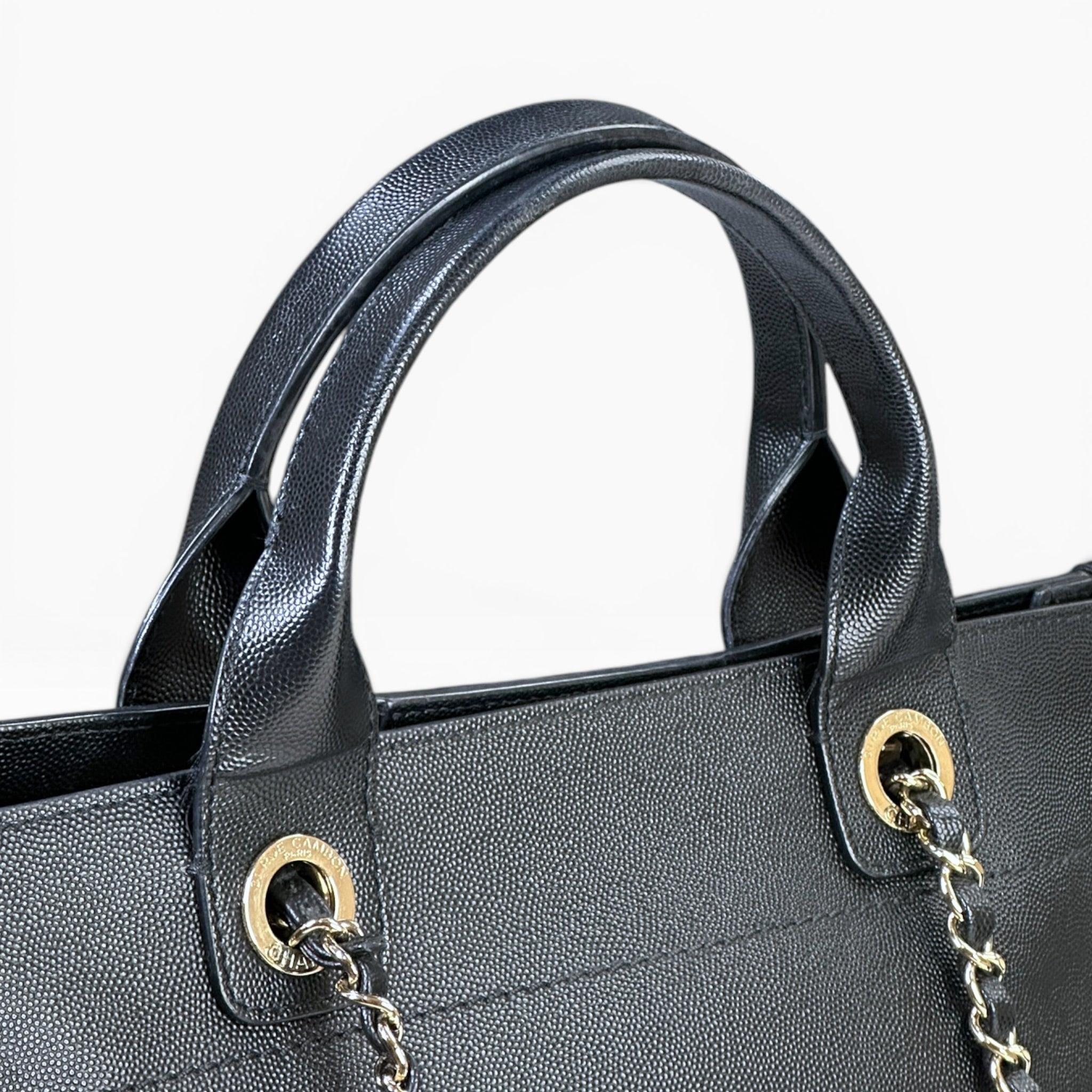 Chanel Studded Deauville Black Caviar Leather Medium Tote