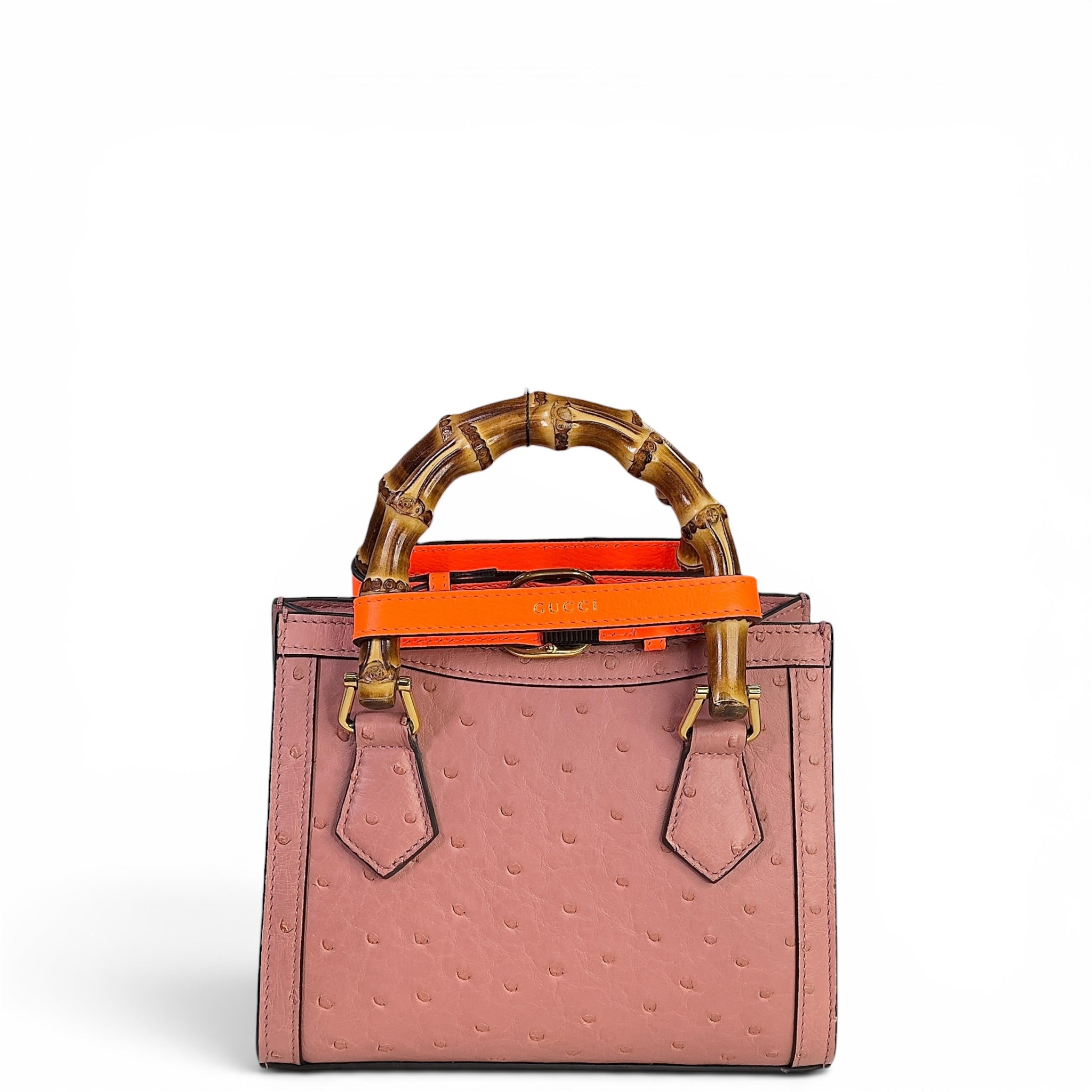 Gucci Diana Pink Ostrich Leather Small Tote Bag
