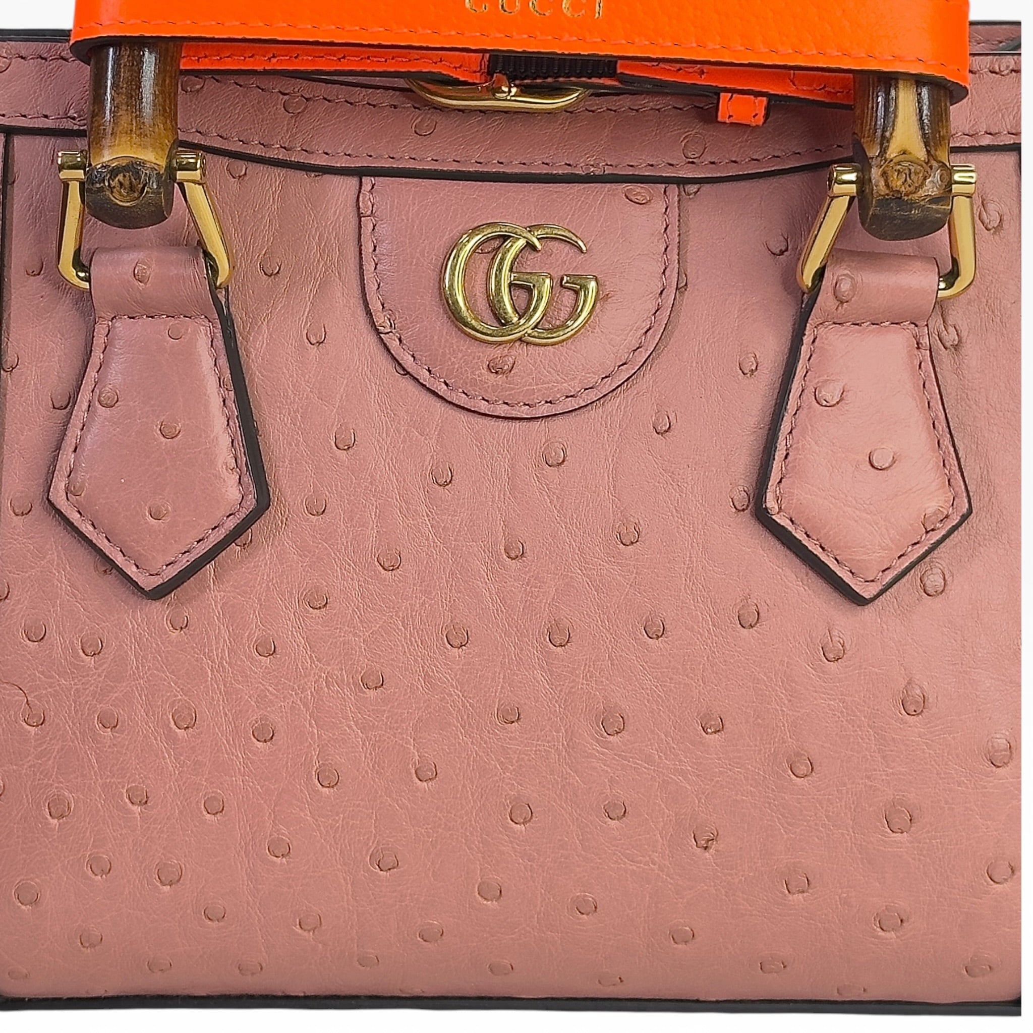 Gucci Diana Pink Ostrich Leather Small Tote Bag