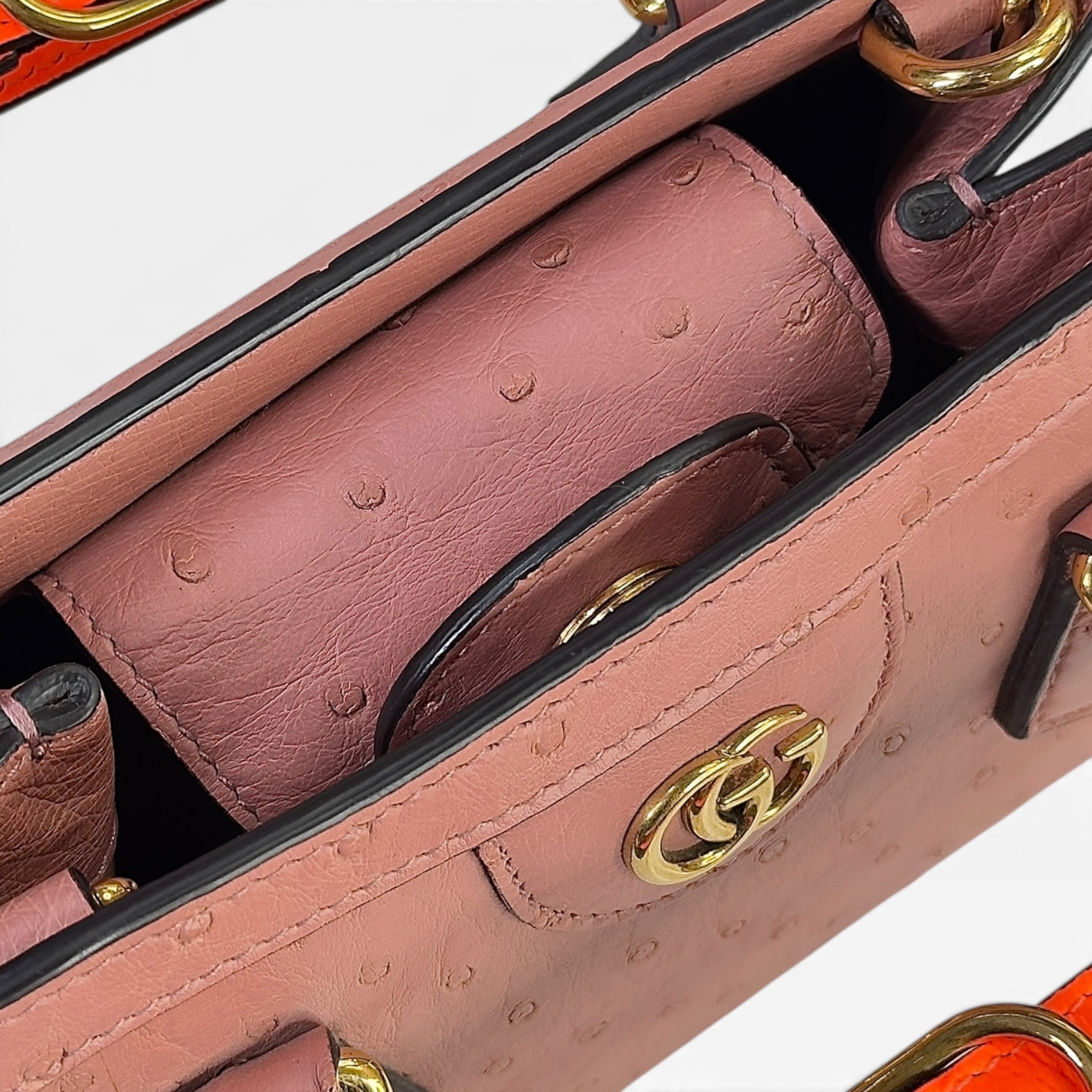 Gucci Diana Pink Ostrich Leather Small Tote Bag