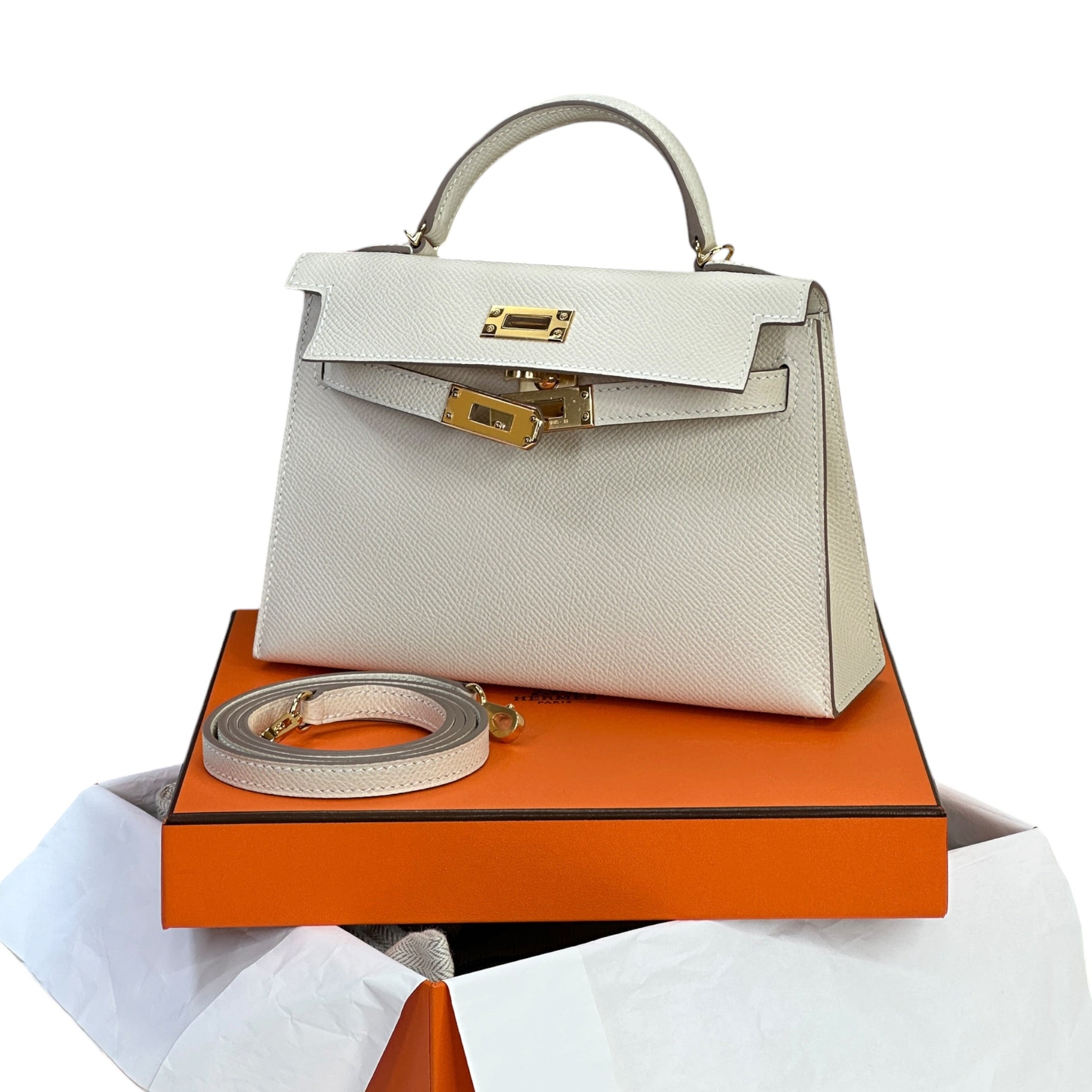 Hermès Mini Kelly 20 Craie Epsom GHW (K20)
