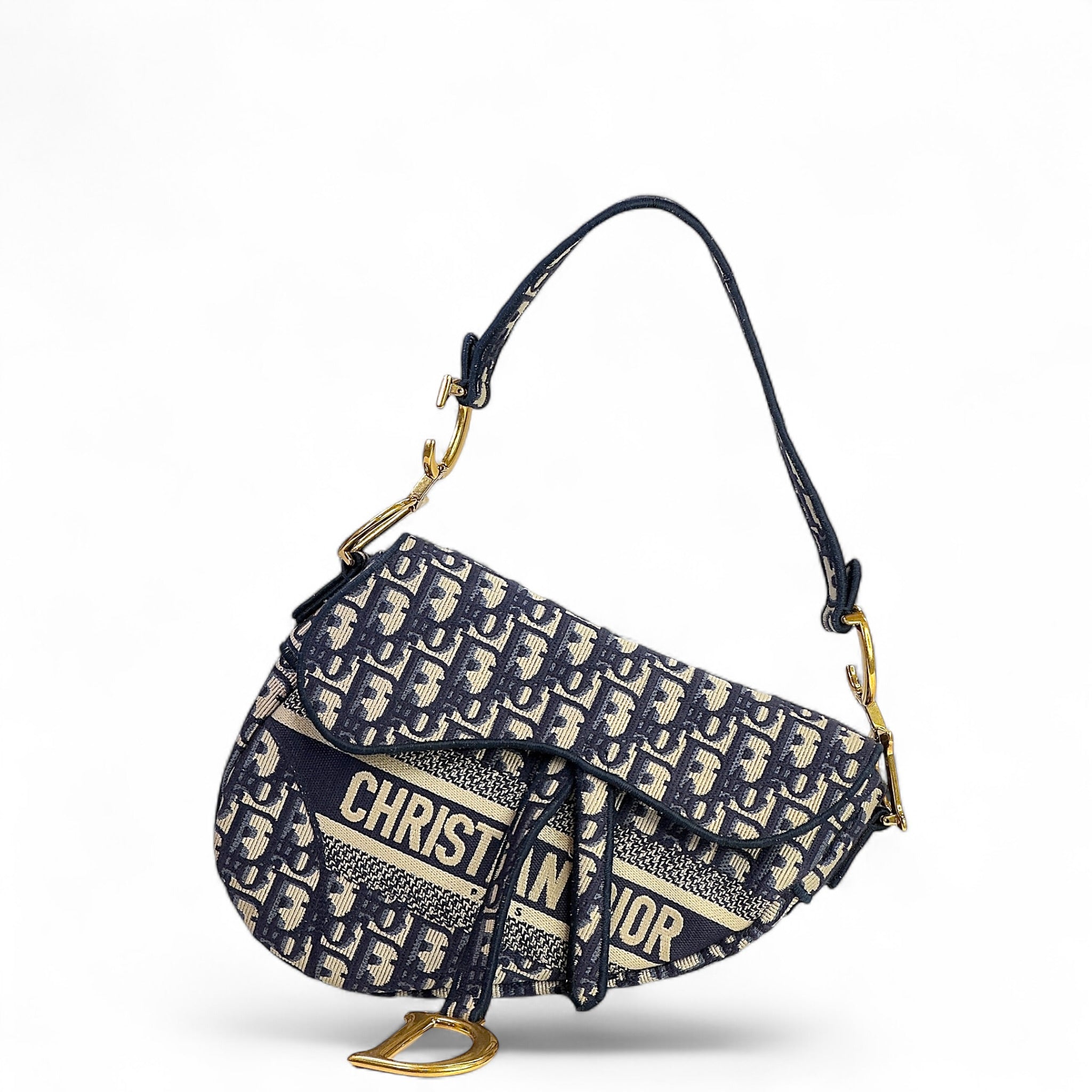 Christian Dior Saddle Bag blue Oblique embroidery