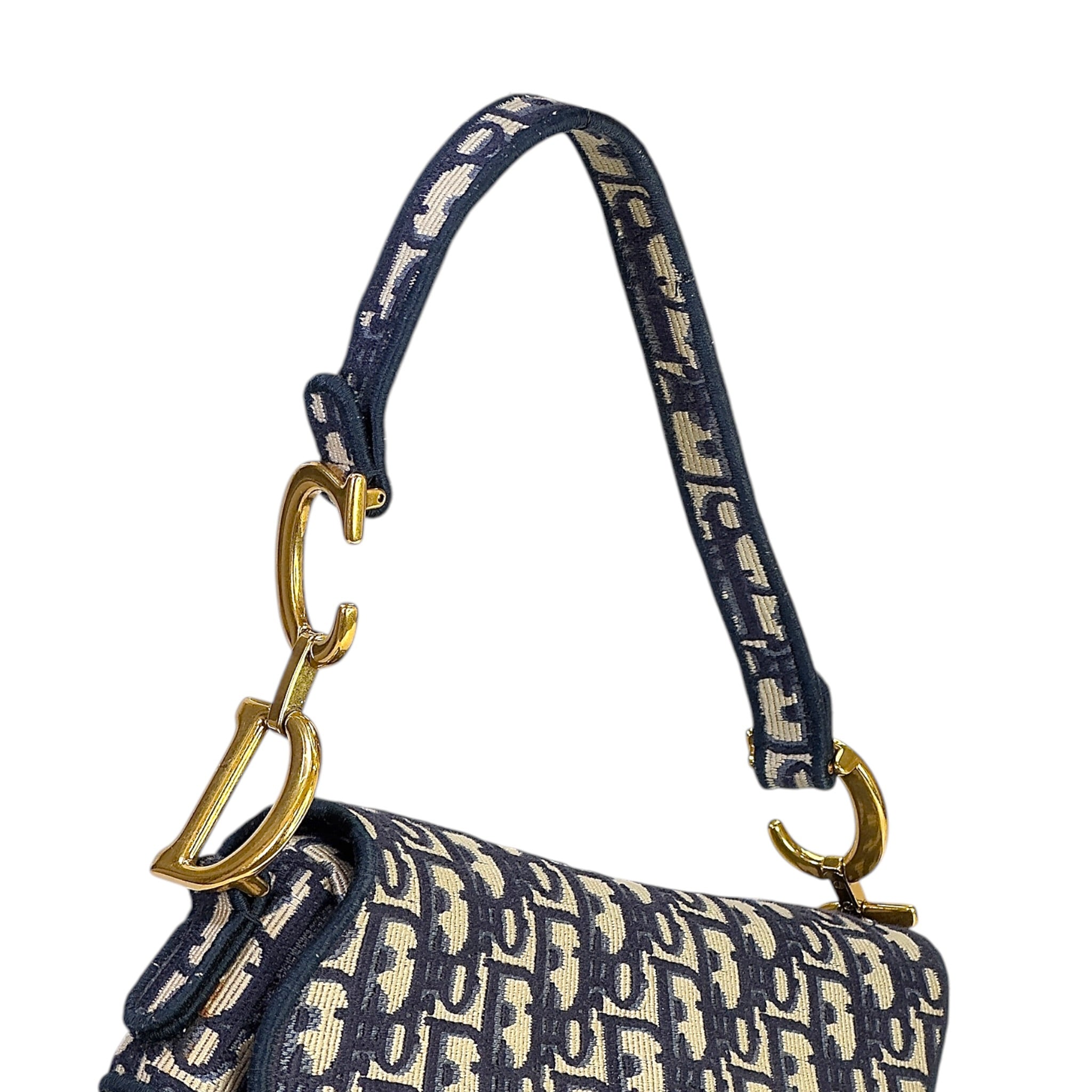 Christian Dior Saddle Bag Blue Oblique Embroidery