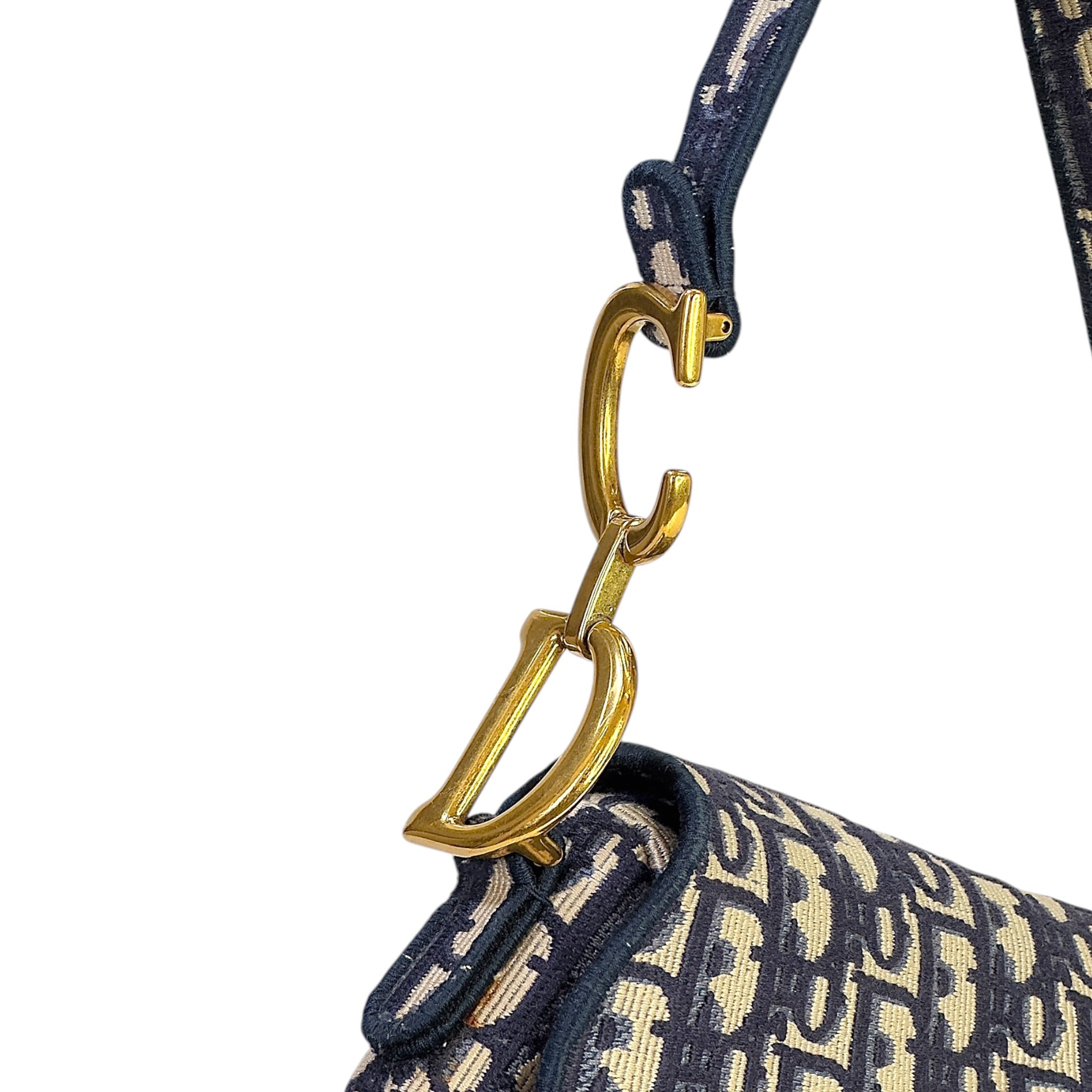 Christian Dior Saddle Bag Blue Oblique Embroidery