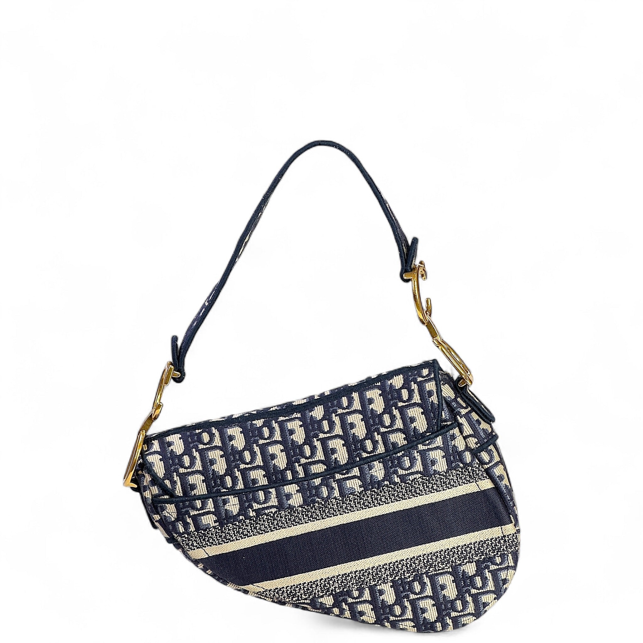 Christian Dior Saddle Bag Blue Oblique Embroidery