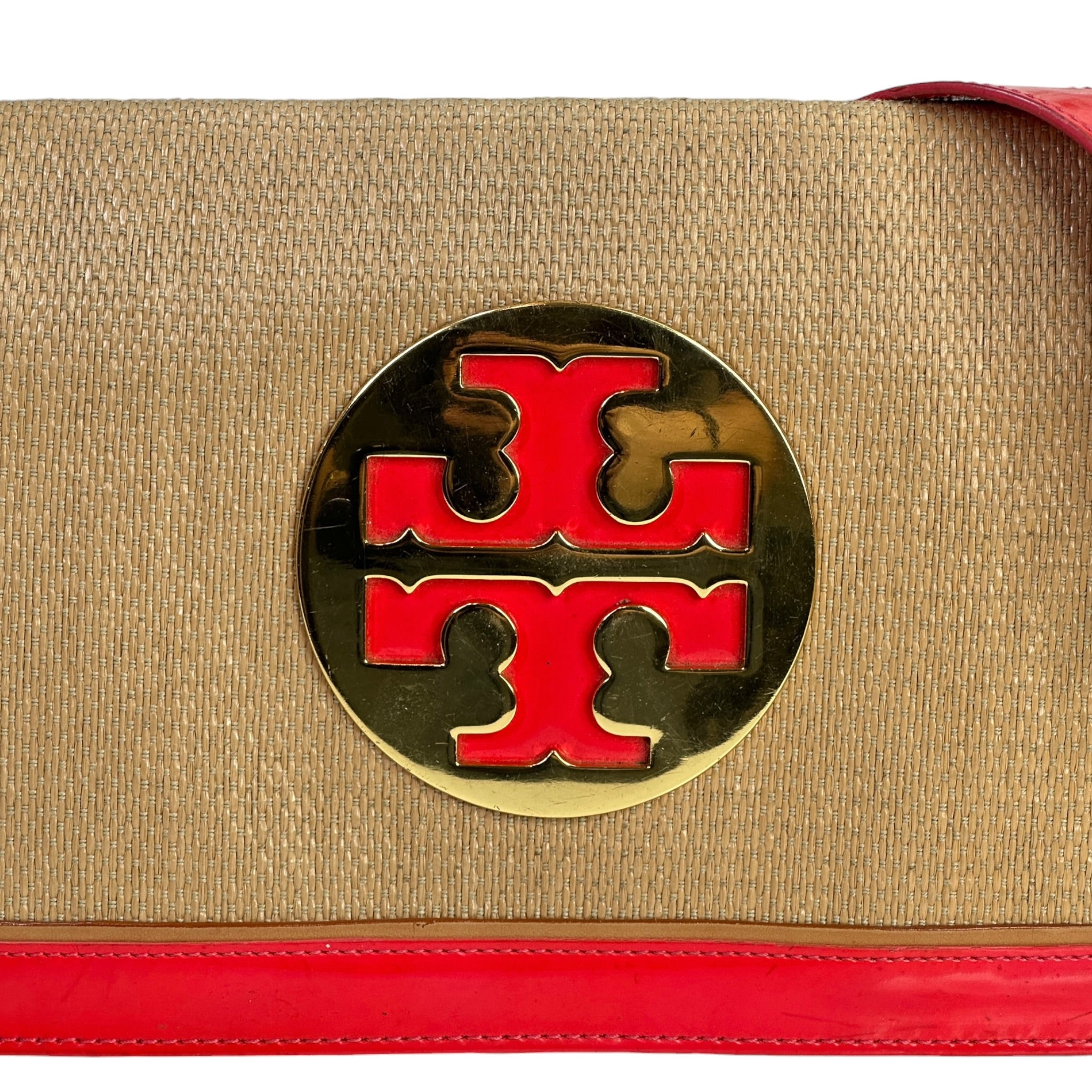 Tory Burch Straw Saddle Reva Clutch